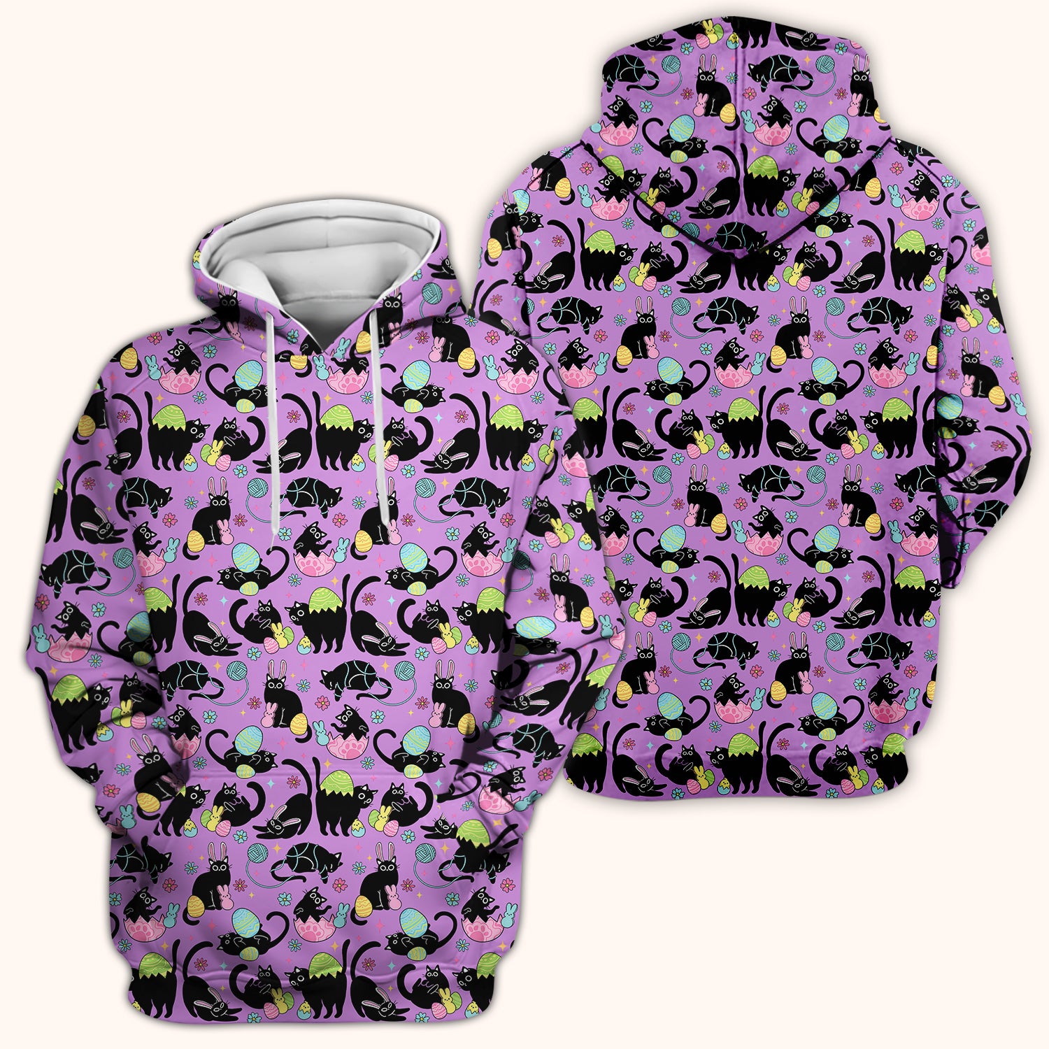 Funny Easter Black Cat Egg Pattern Scrub Top, Breathable Fabrics Nursing Uniform