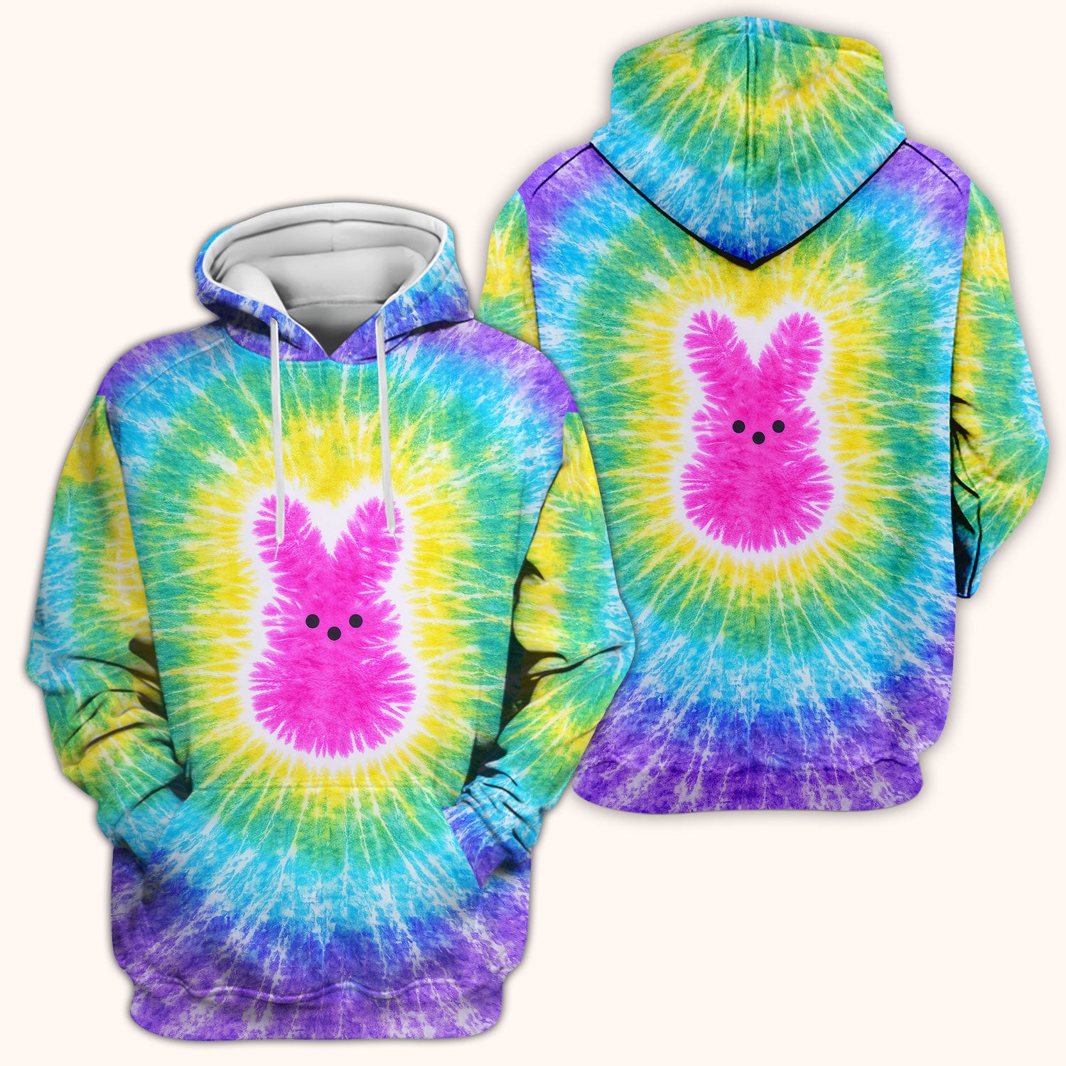 Easter Peep Tie Dye Scrub Top, Easter Bunny Nurse Shirt For Women, Breathable Fabrics Nursing Uniform