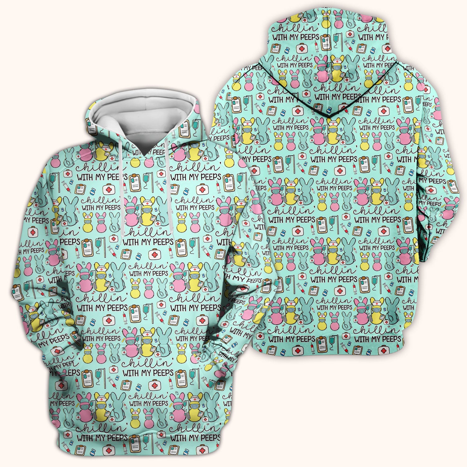 Cute Bunny Nurse Chillin With My Peeps Scrub Top, Comfortable Scrubs for Nurses, Easter