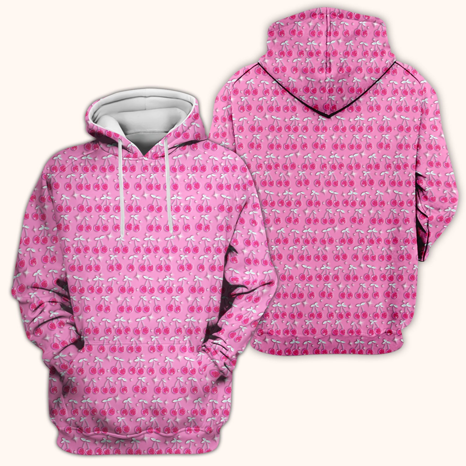 Pink Cherry Sparkle Print Scrub Top, Comfortable Scrubs for Nurses