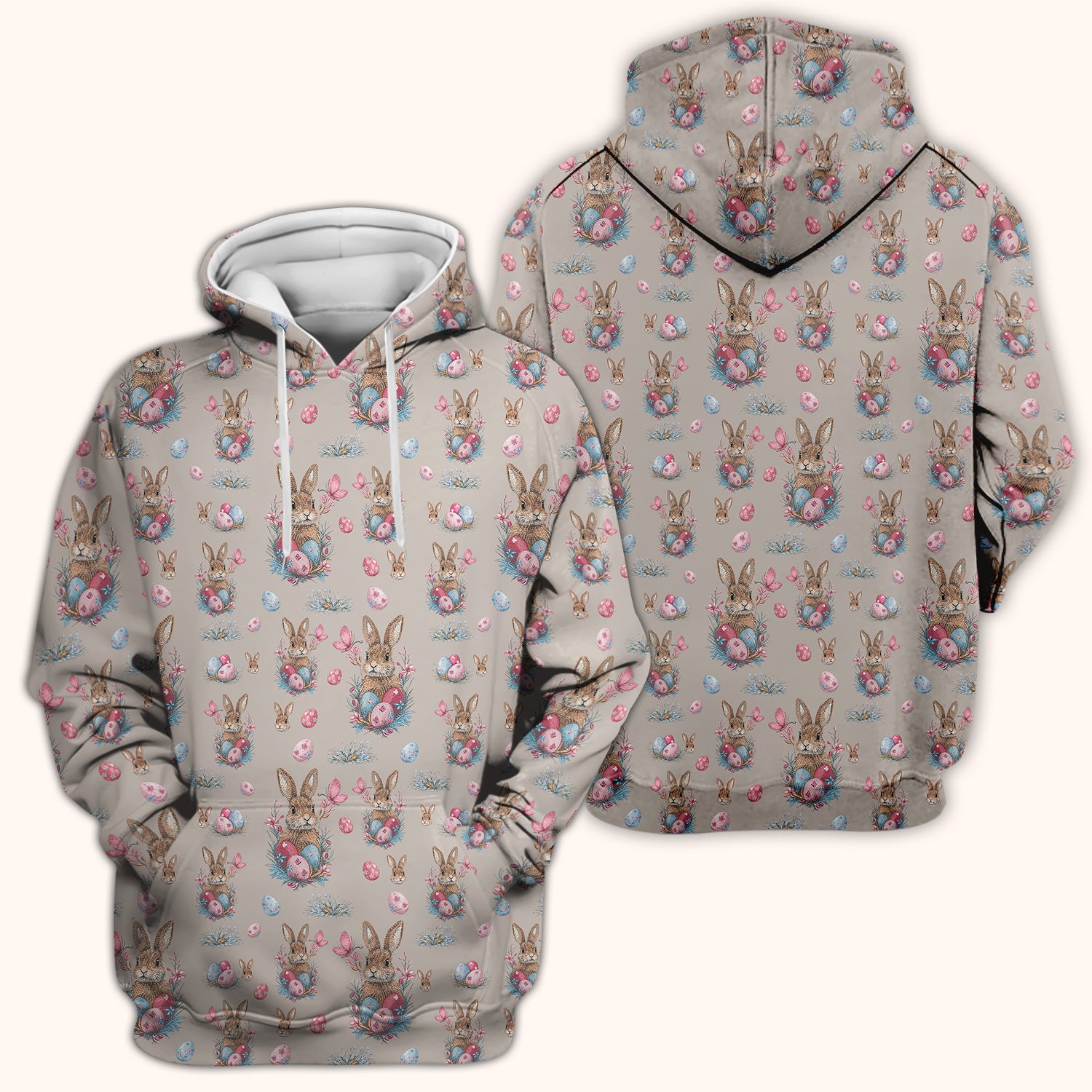 Pastel Easter Bunny Nest Pattern Scrub Top, Comfortable Scrubs for Nurses