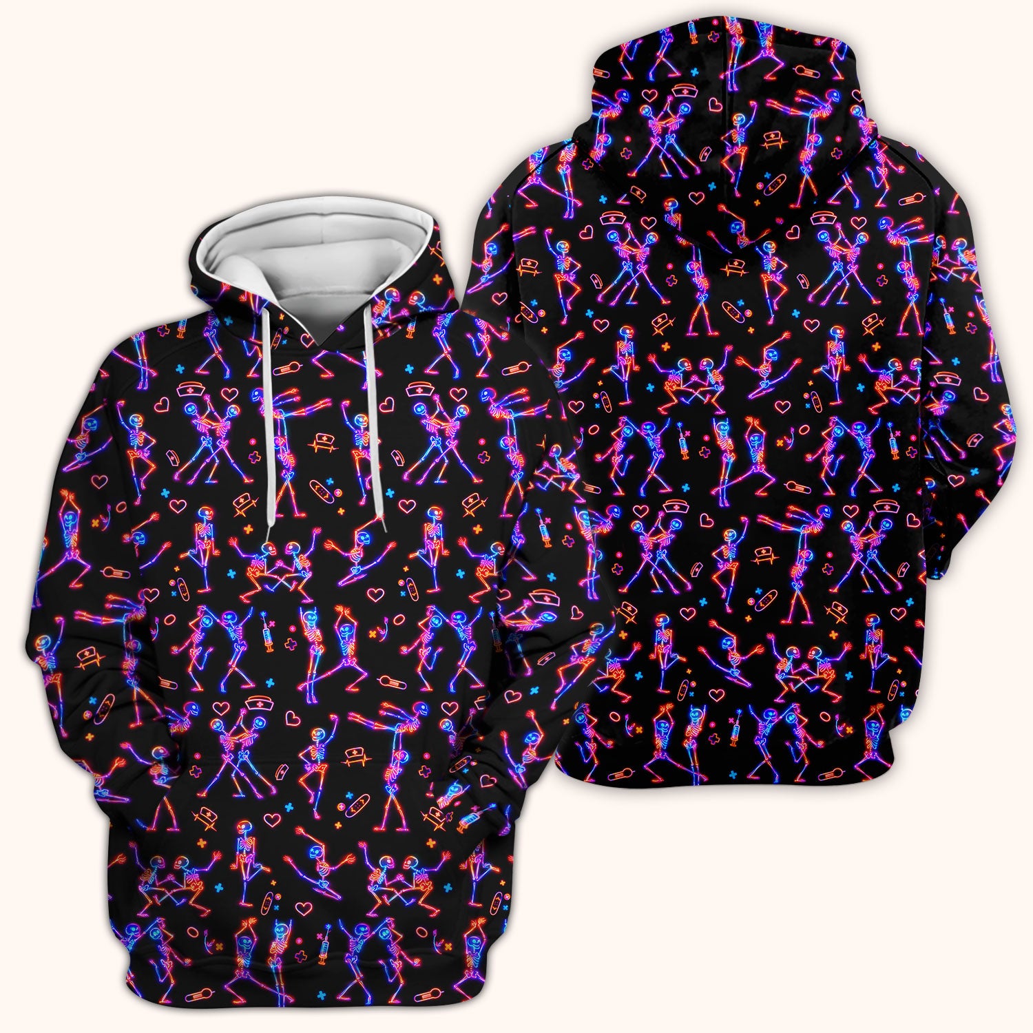 Neon Dancing Skeleton Medical Pattern Scrub Top, Comfortable Scrubs for Nurses