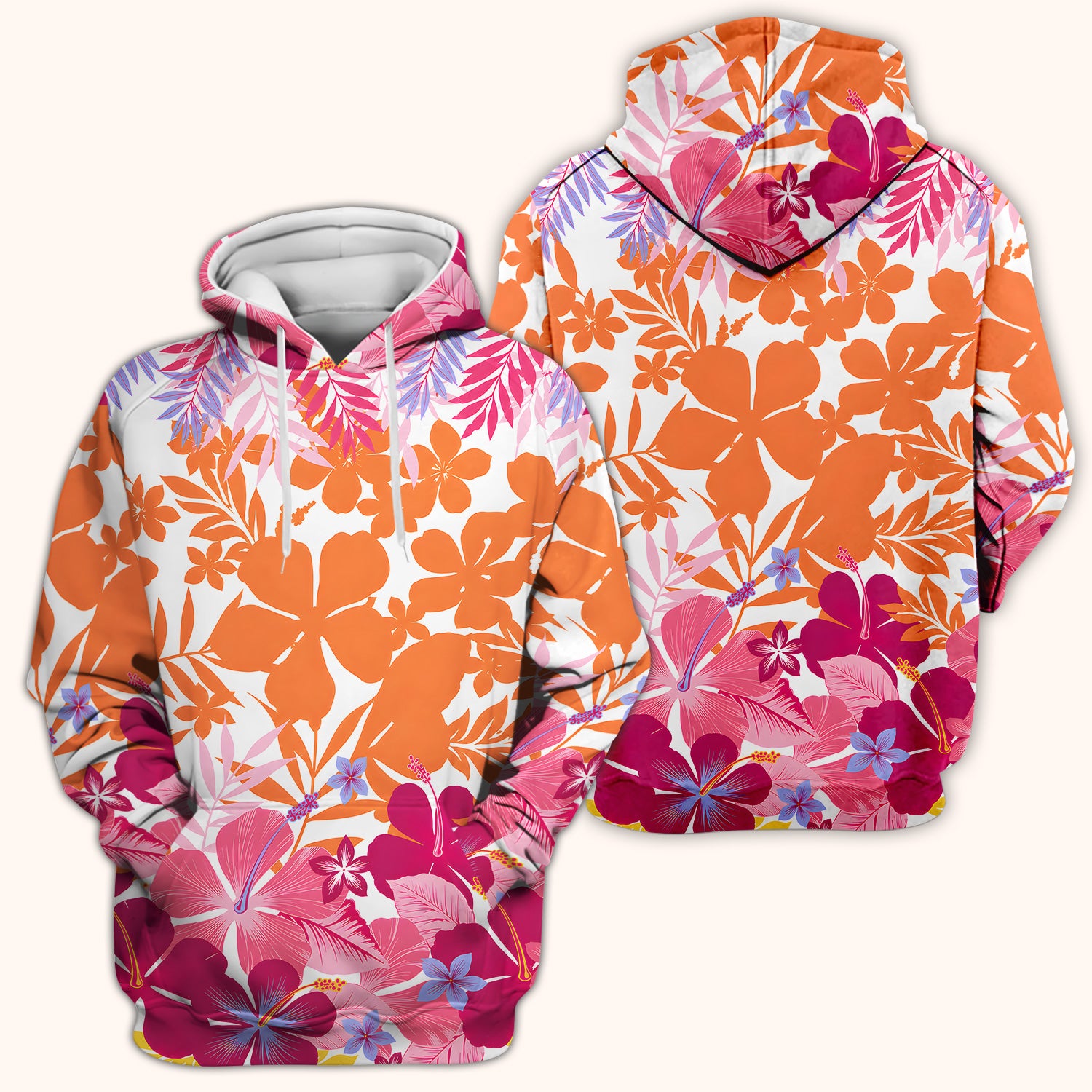 Cheerful Tropical Hibiscus Bloom Pattern Scrub Top, Comfortable Scrubs for Nurses
