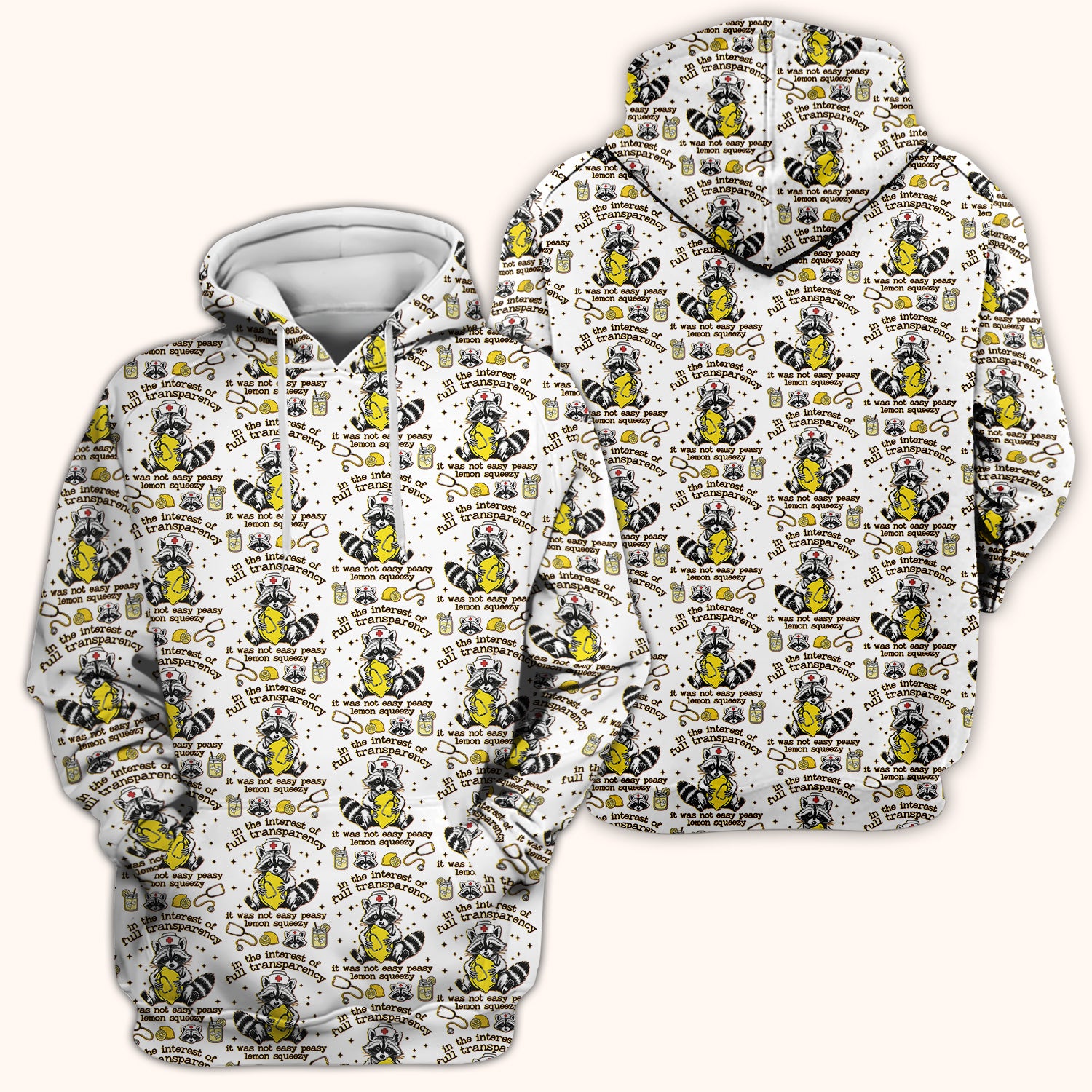Raccoon Lemon Quote Medical Humor Pattern Scrub Top, Breathable Fabrics Nursing Uniform