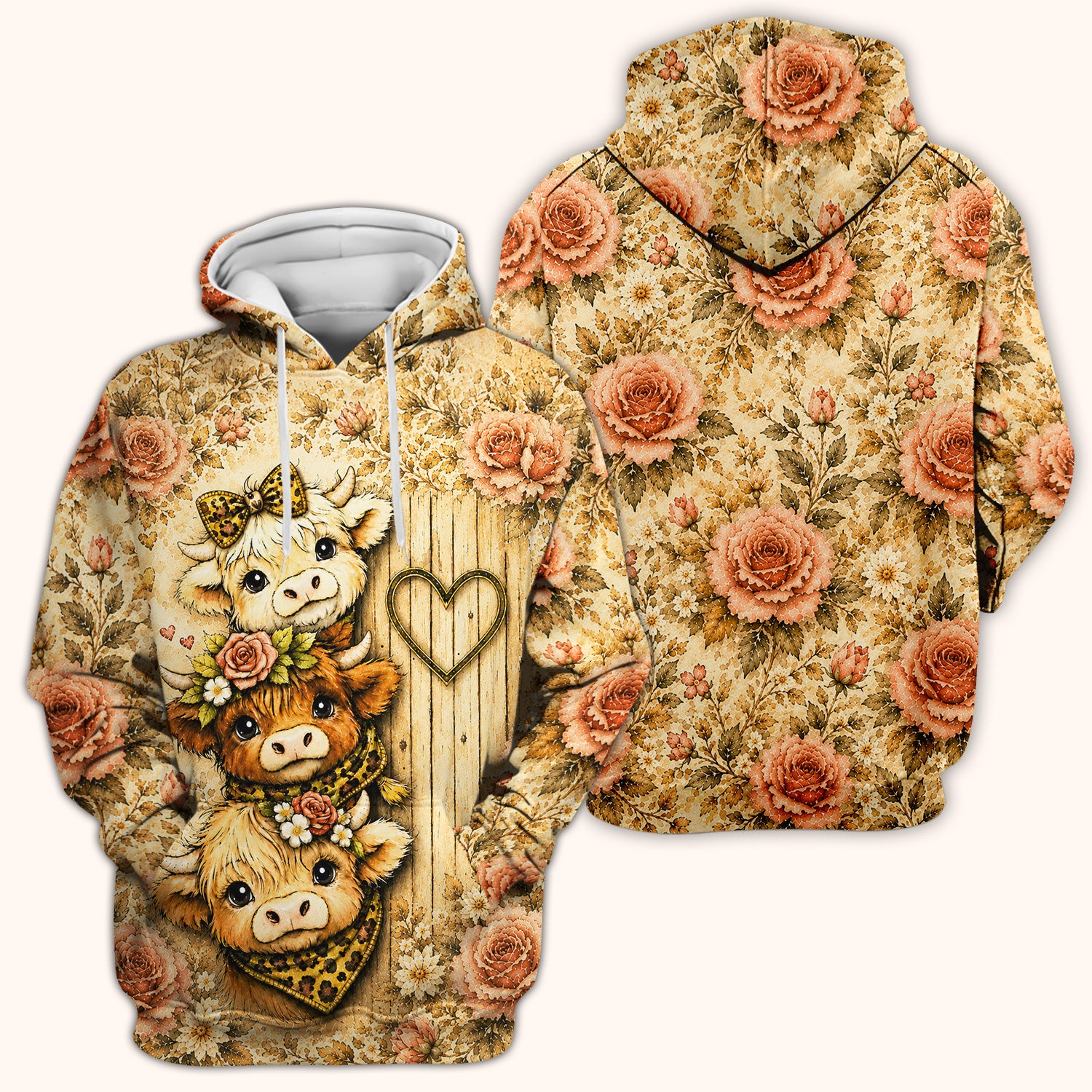 Highland Cow with Floral Farmhouse Scrub Top, Comfortable Scrubs for Nurses