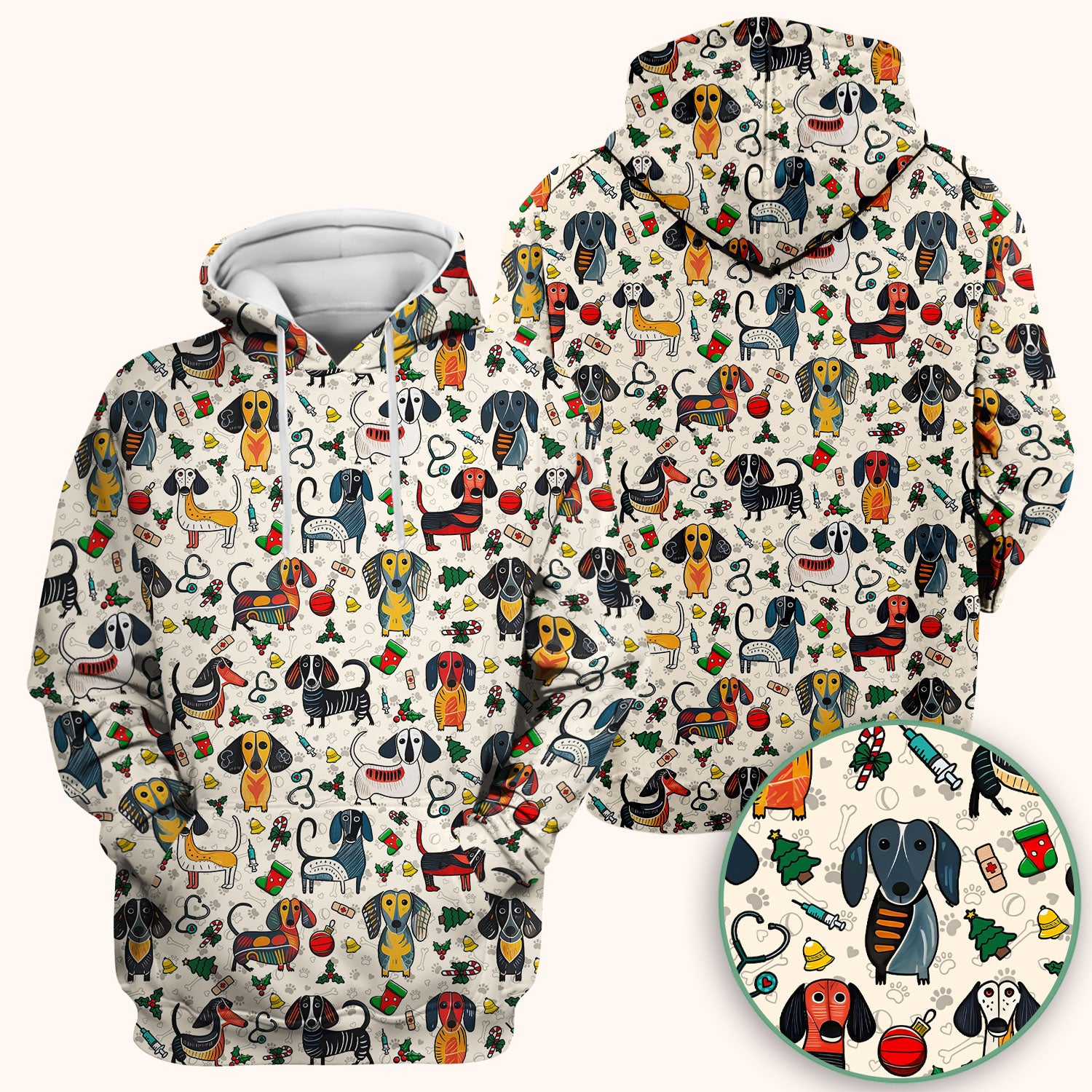 Christmas Wiener Dog Scrub Top - Funny Sausage Dog Nurse Shirt for Women - Holiday Medical Uniform