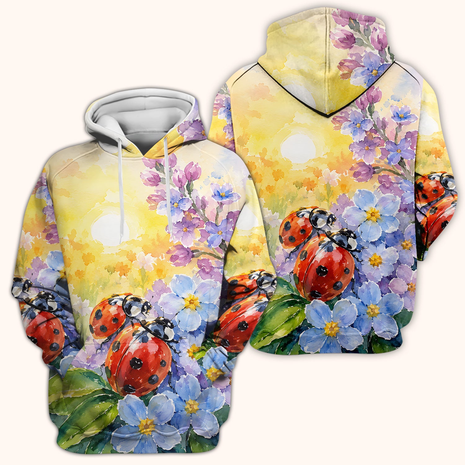 Ladybug Spring Flower Garden Print Scrub Top, Comfortable Scrubs for Nurses