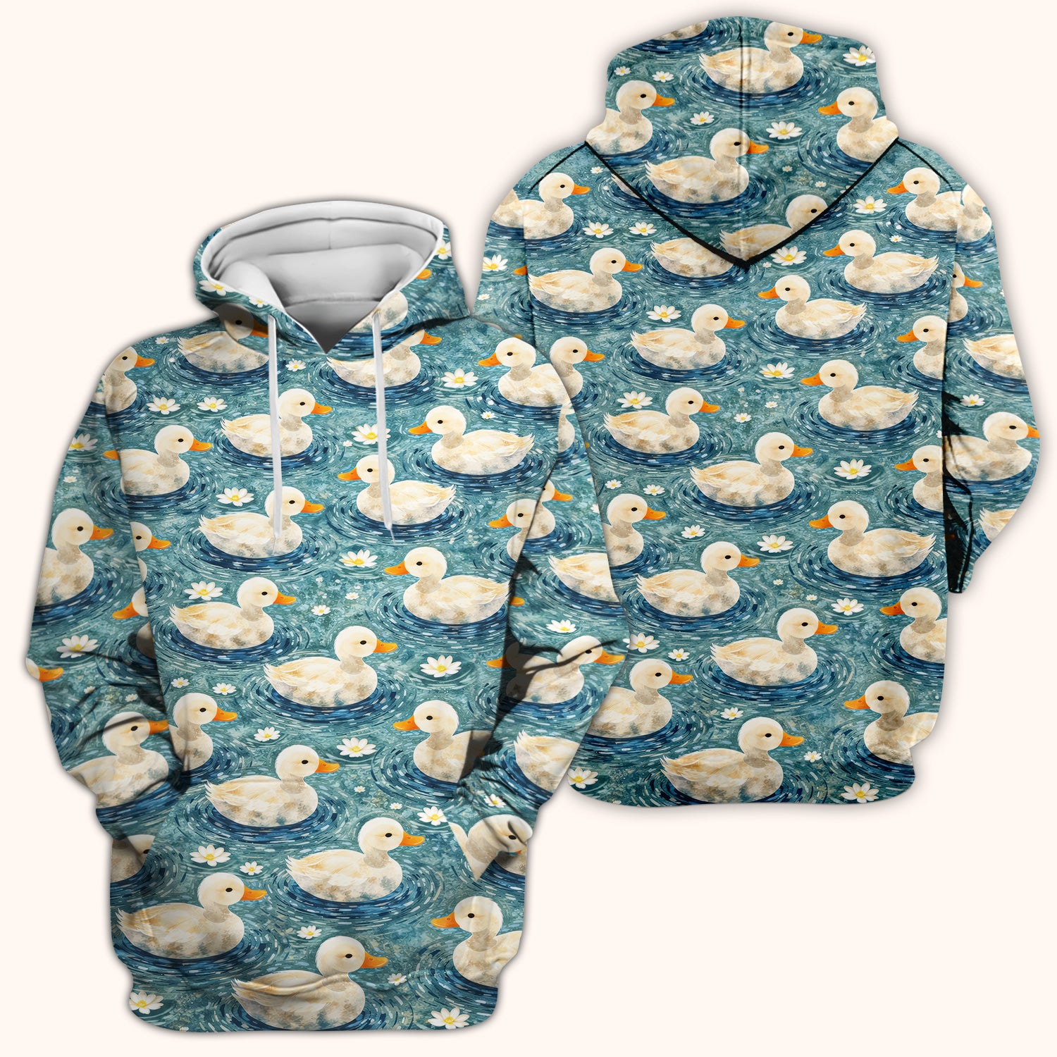 Charming Duck Pond Scrub Top, Peaceful Waterfowl Print Nursing Uniform, Breathable Medical Scrubs