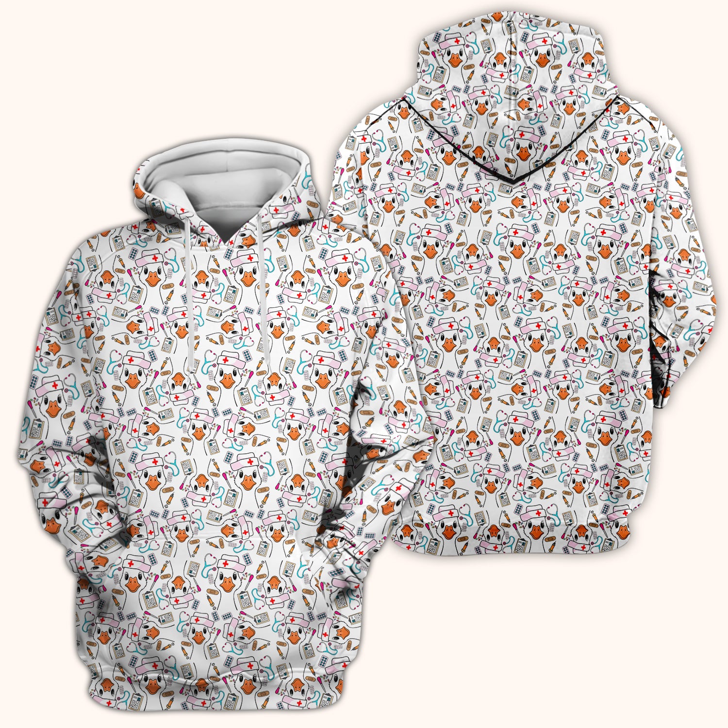 Duck Wearing Hat With Medical Tools Scrub Top, Breathable Fabrics Nursing Uniform
