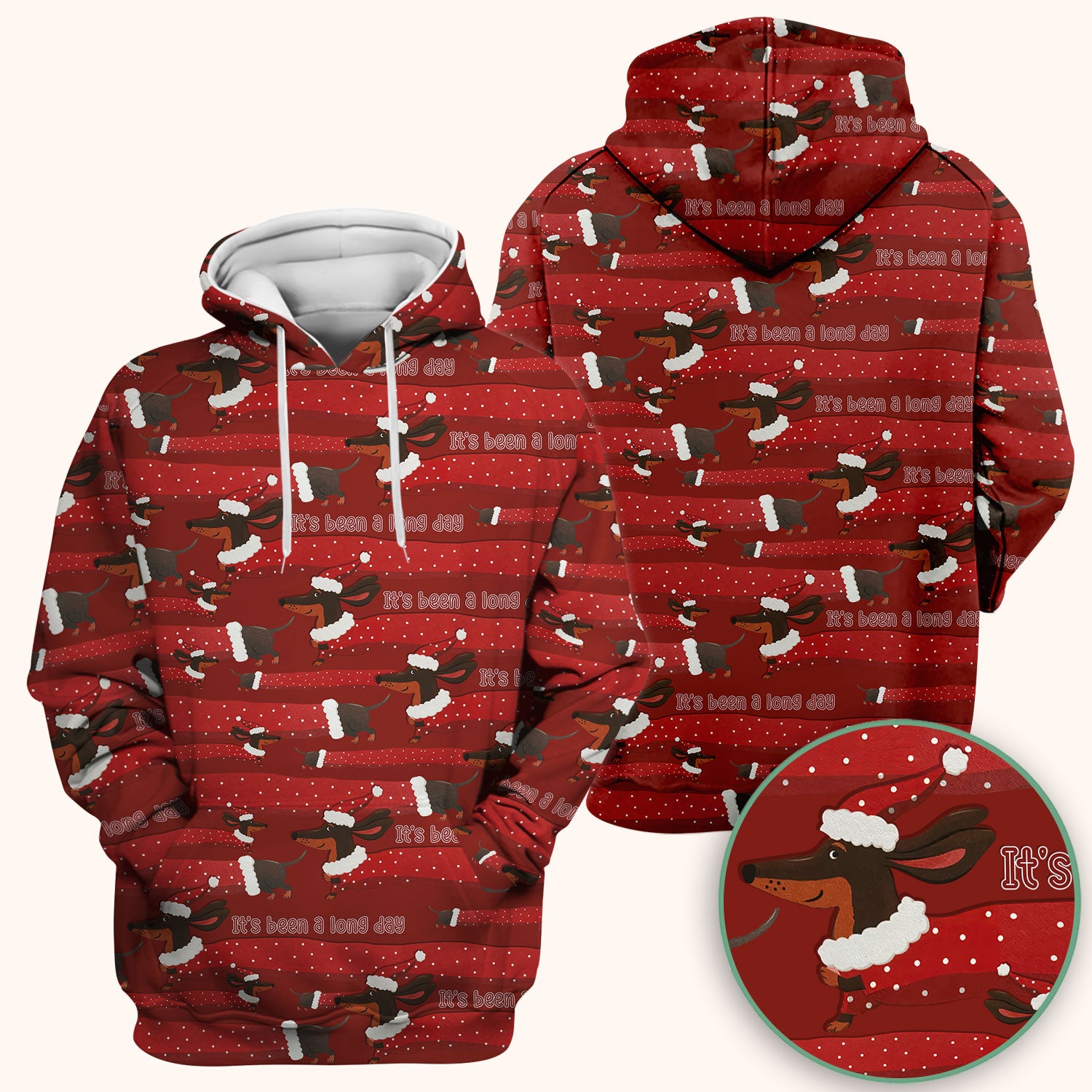 Funny Dachshund Christmas Scrub Top - It's Been a Long Day Shirt - Cute Wiener Dog Holiday Medical Uniform for Women