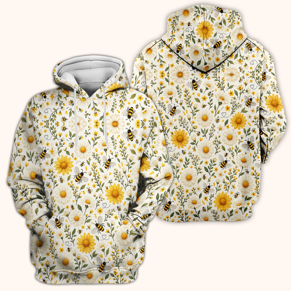 Cute Honey Bee And Daisy Pattern Scrub Top, Comfortable Scrubs for Nurses