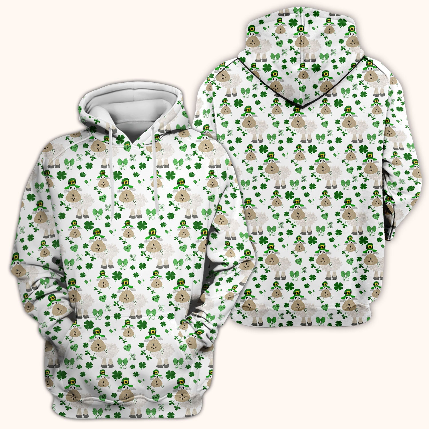 Nurse St. Patrick Scrubs Top, Cute Sheep Shamrock Pattern Nurse Shirt, Breathable Fabrics Nursing Uniform