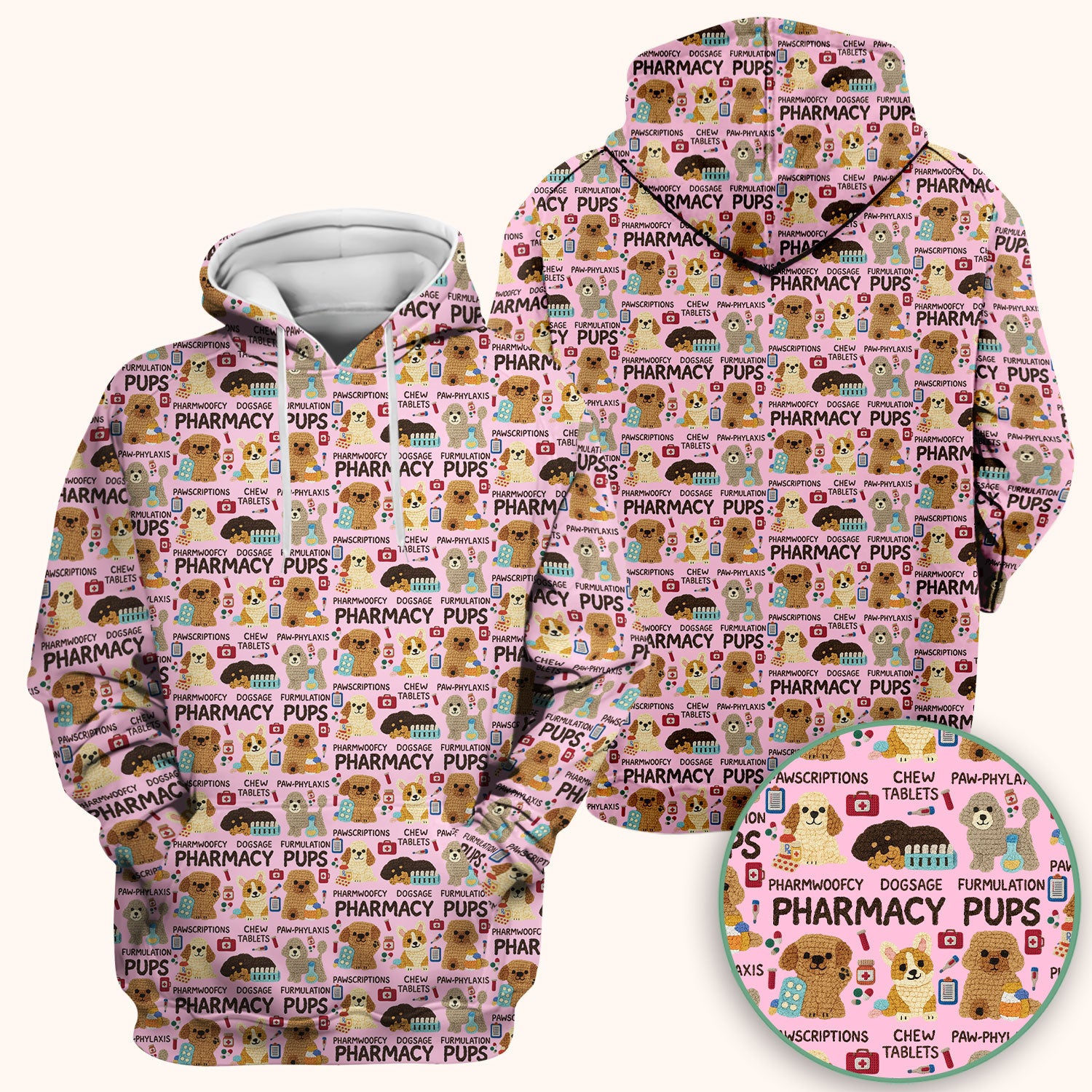 Pharmacy Pups Scrub Top for Women - Cute Dog Pattern Medical Shirt for Pharmacists & Vet Techs - Fun Blue Pharmacy Nurse Uniform