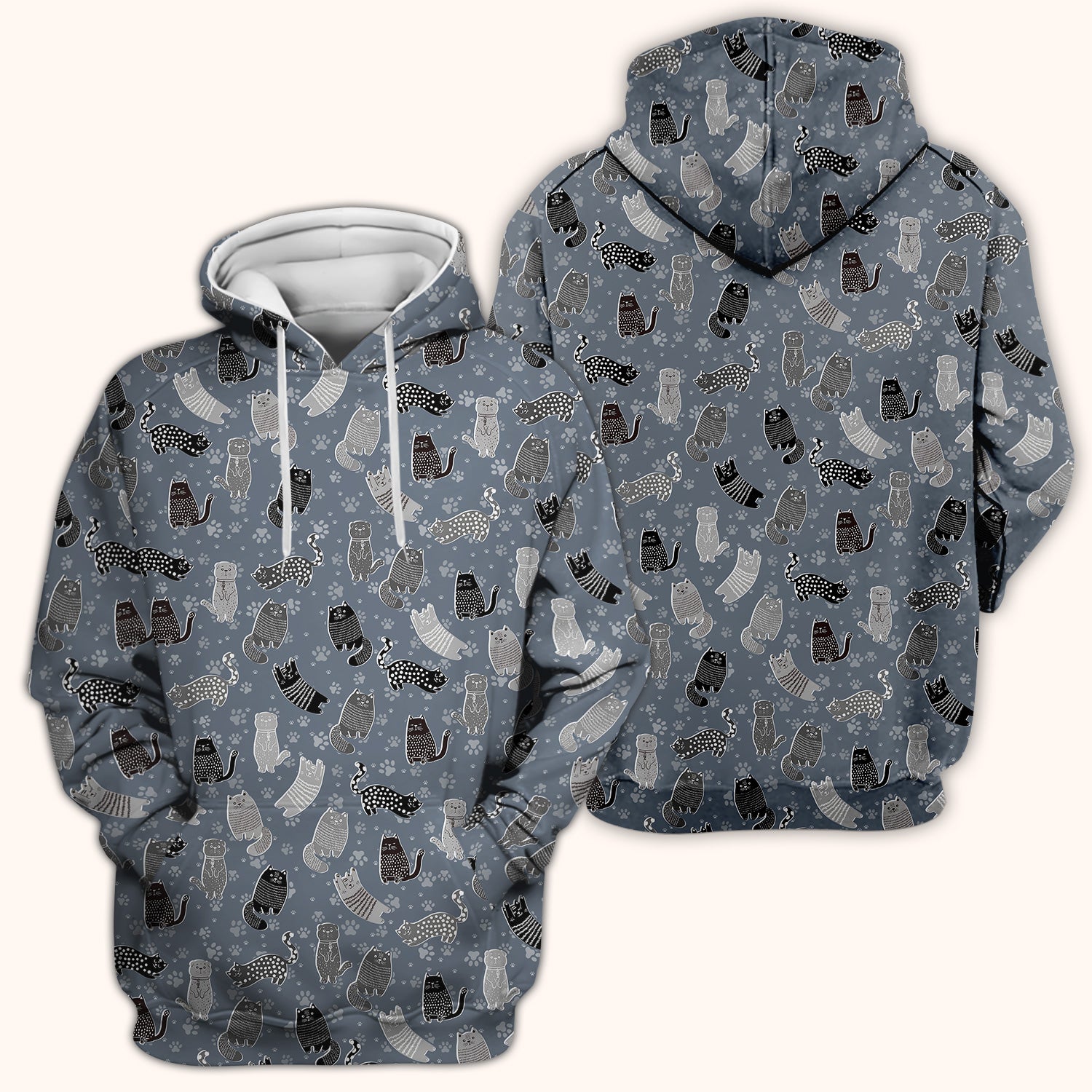 Cute Cat and Paw Print Pattern Scrub Top, Breathable Fabrics Nursing Uniform