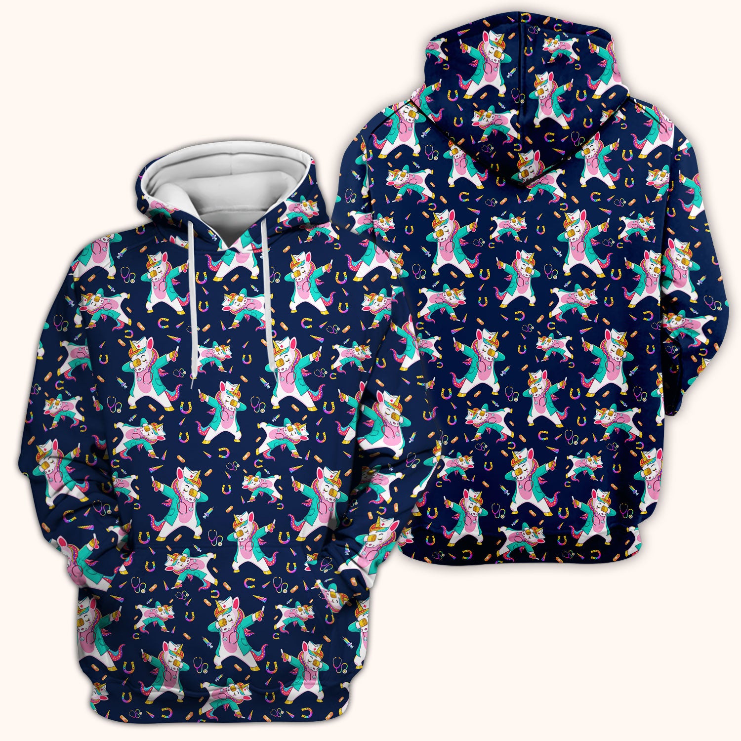 Cute Unicorn Nurse Dance Pattern Scrub Top, Breathable Fabrics Nursing Uniform