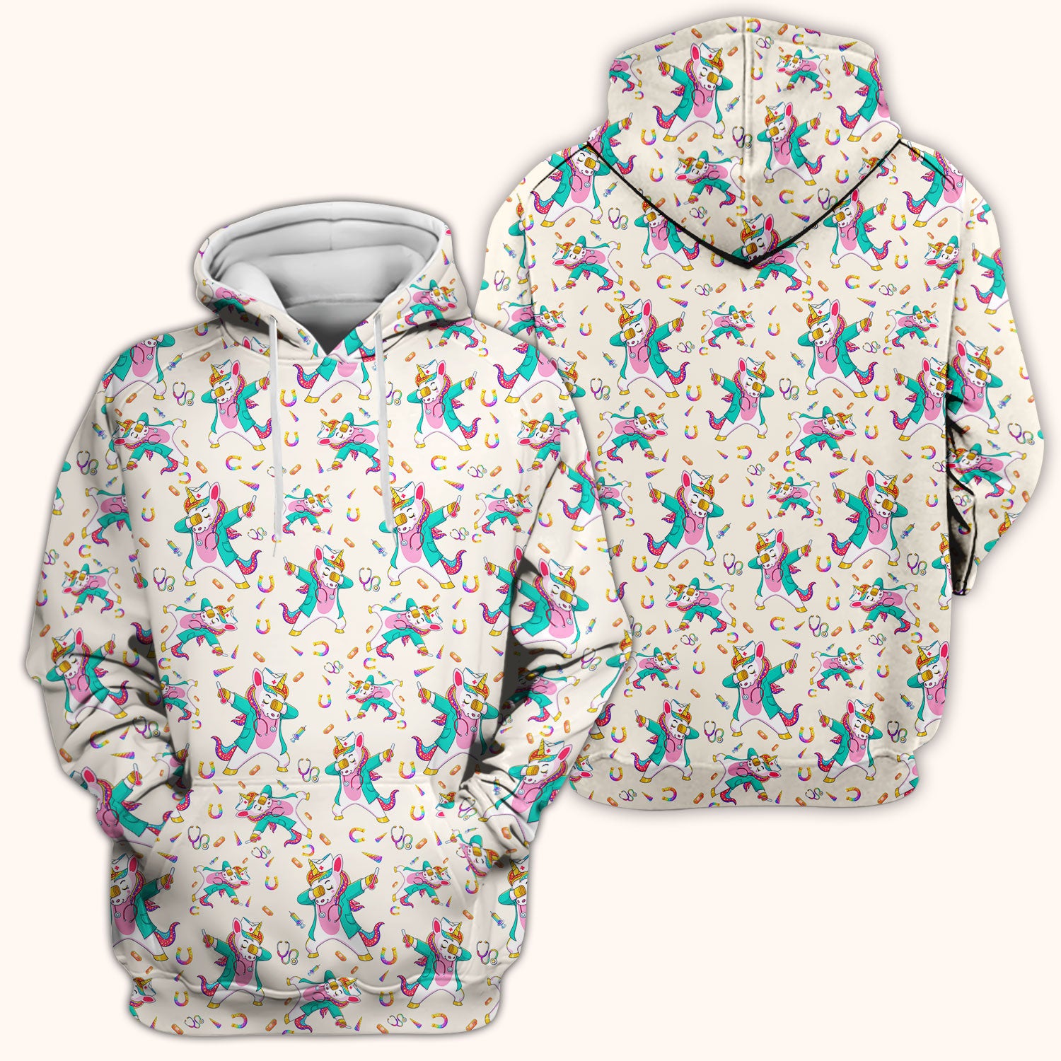 Cute Unicorn Nurse Dance Pattern Scrub Top, Breathable Fabrics Nursing Uniform