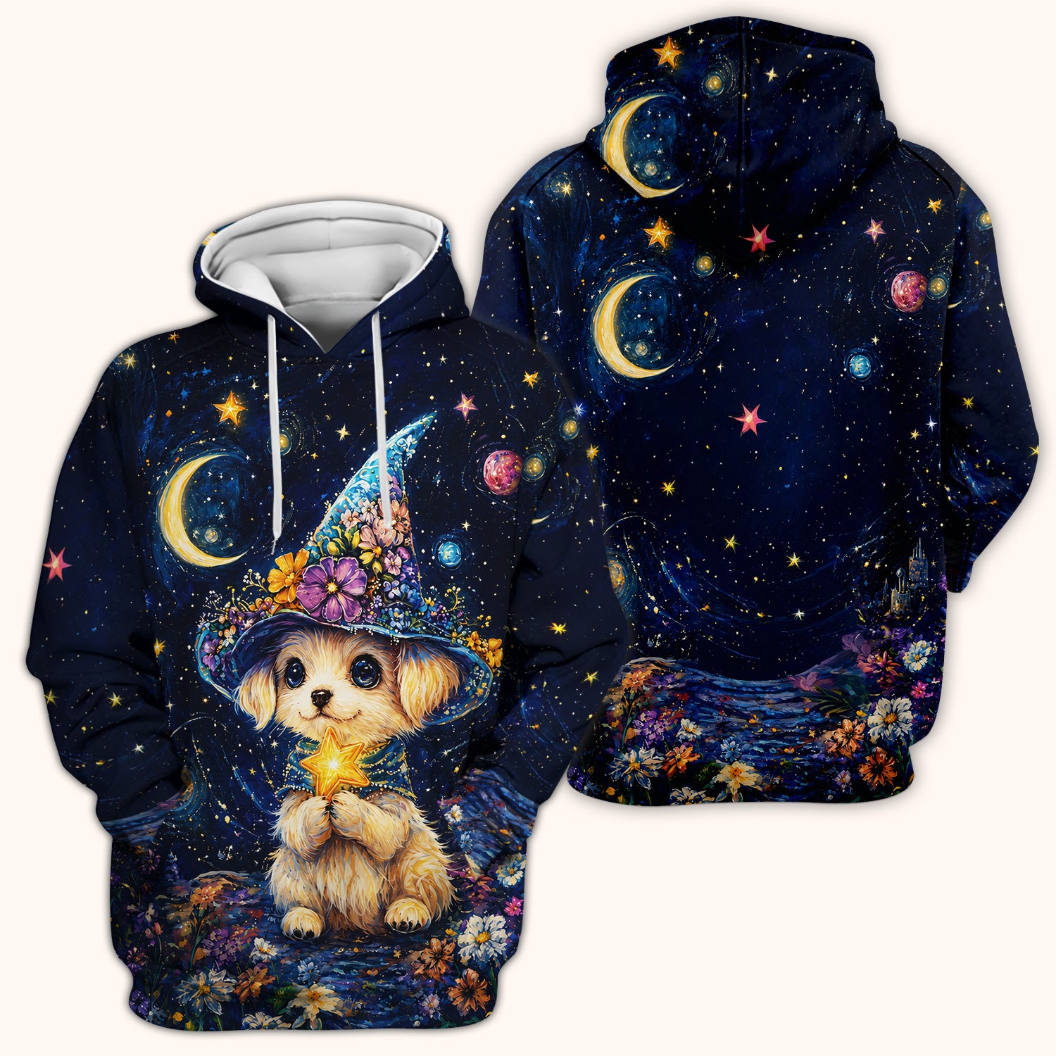 Cute Puppy Wizard Nurse Pattern Scrub Top, Comfortable Scrubs for Nurses
