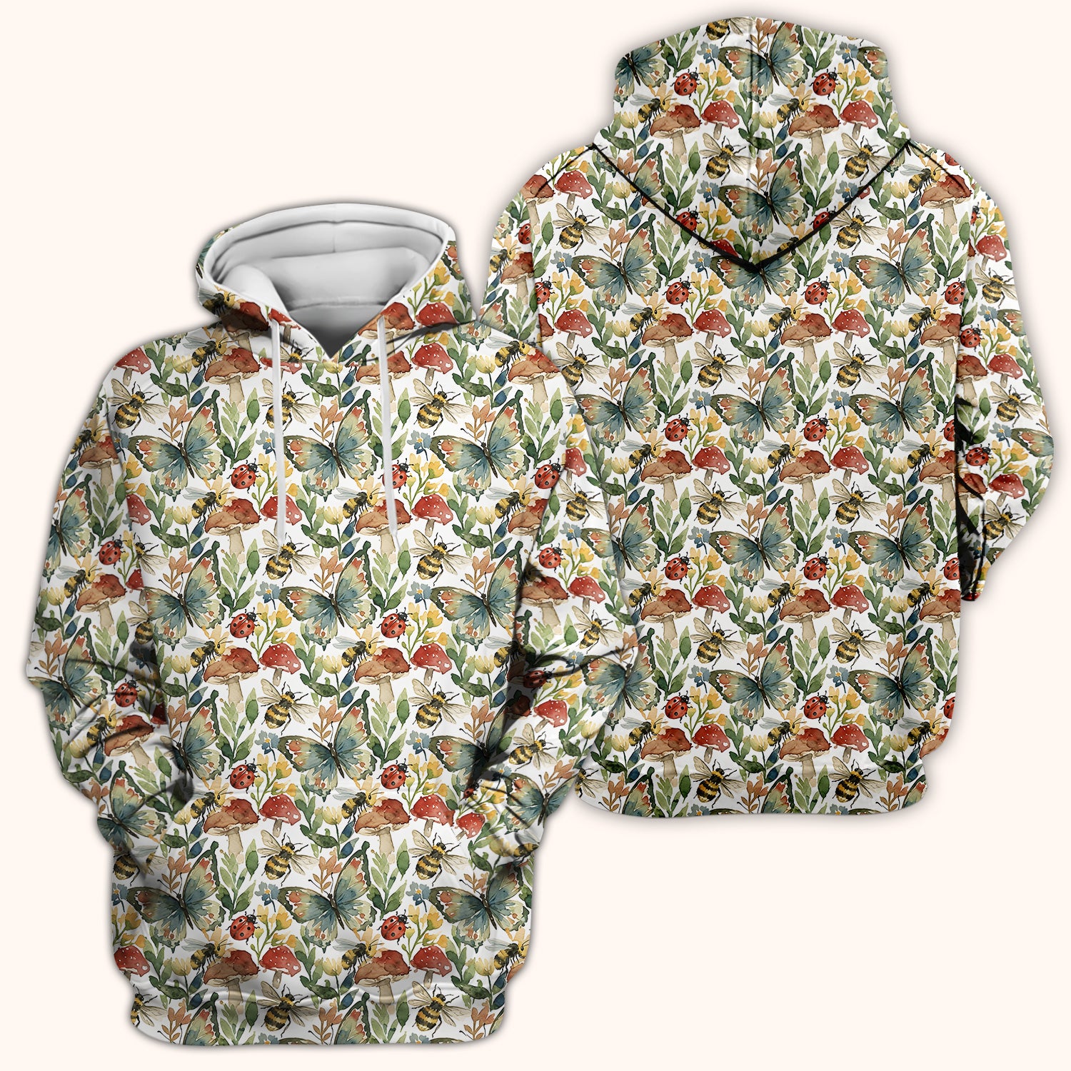 Butterfly Bee With Floral Mushroom Scrub Top, Comfortable Scrubs for Nurses