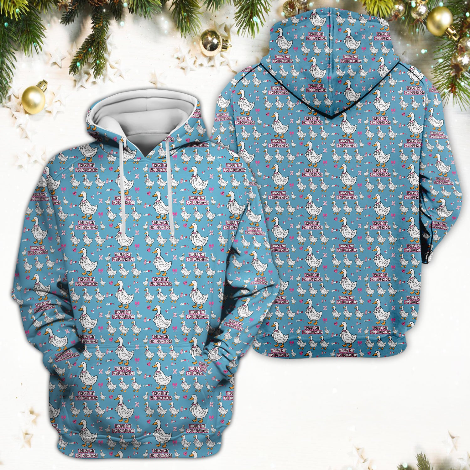 Trust Me I'm Ducktor Scrub Top, Funny Duck Pattern Scrub Shirt, Breathable Fabrics Nursing Uniform For Women