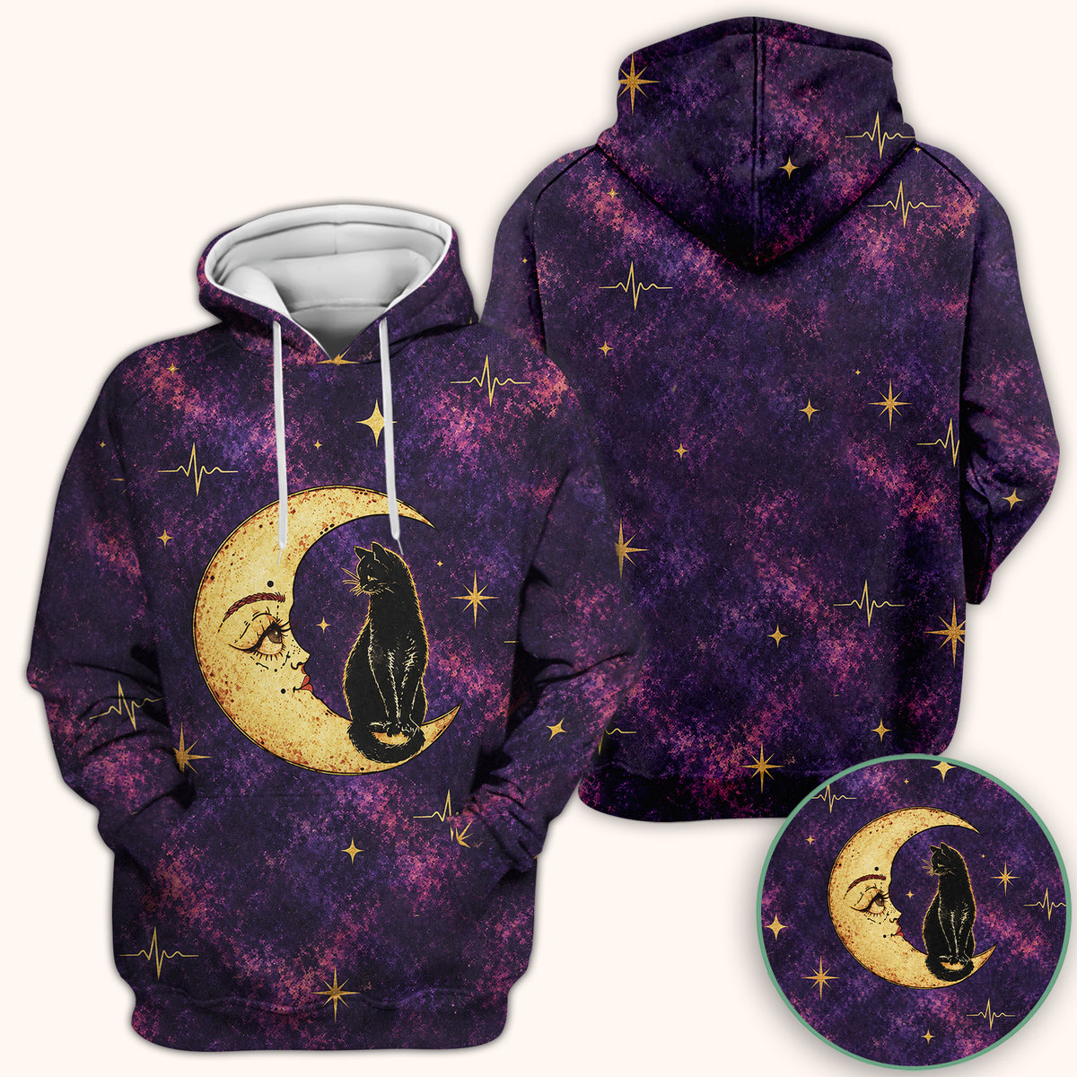 Celestial Nurse Black Cat Crescent Moon Scrub Top, Comfortable Scrubs for Nurses