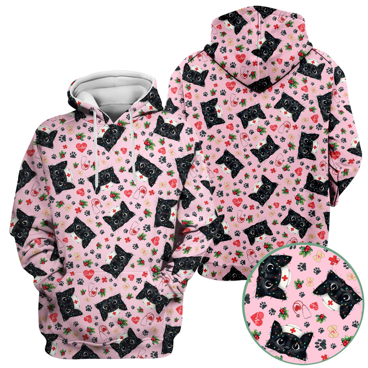 Black Cat Scrub Top for Nurse - Cute Kittens Christmas Medical Uniform - Funny Holiday Gift for Women