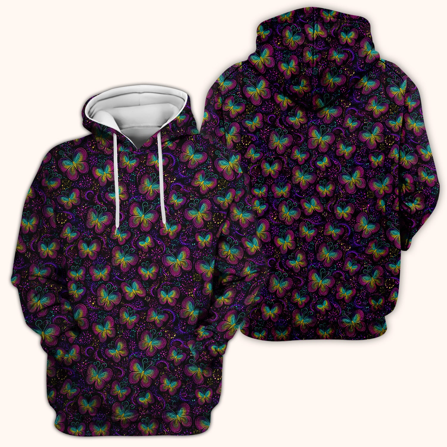 Cute Neon Butterfly Swirl Pattern Scrub Top, Comfortable Scrubs for Nurses