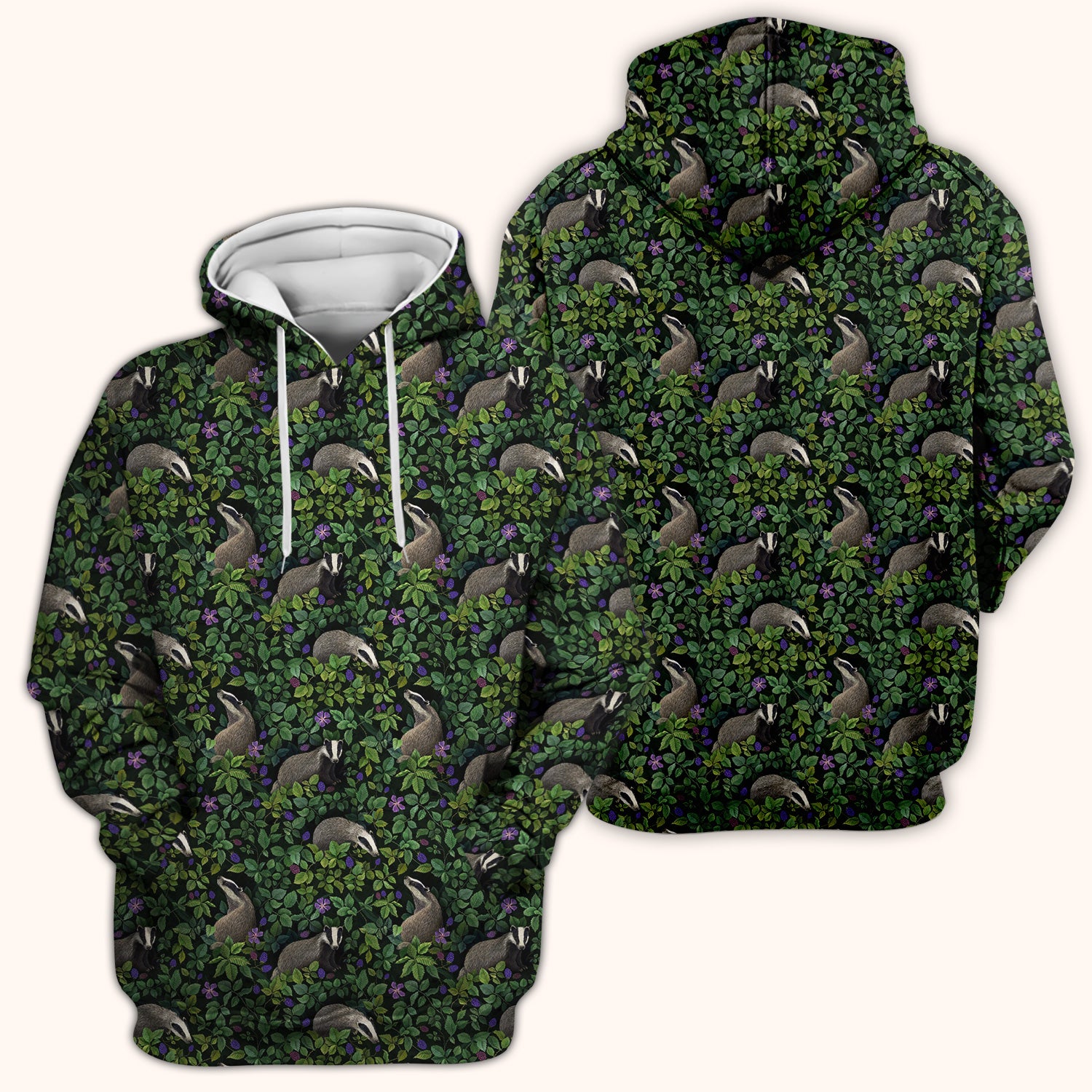 Woodland Badger Forest Pattern Scrub Top, Comfortable Scrubs for Nurses