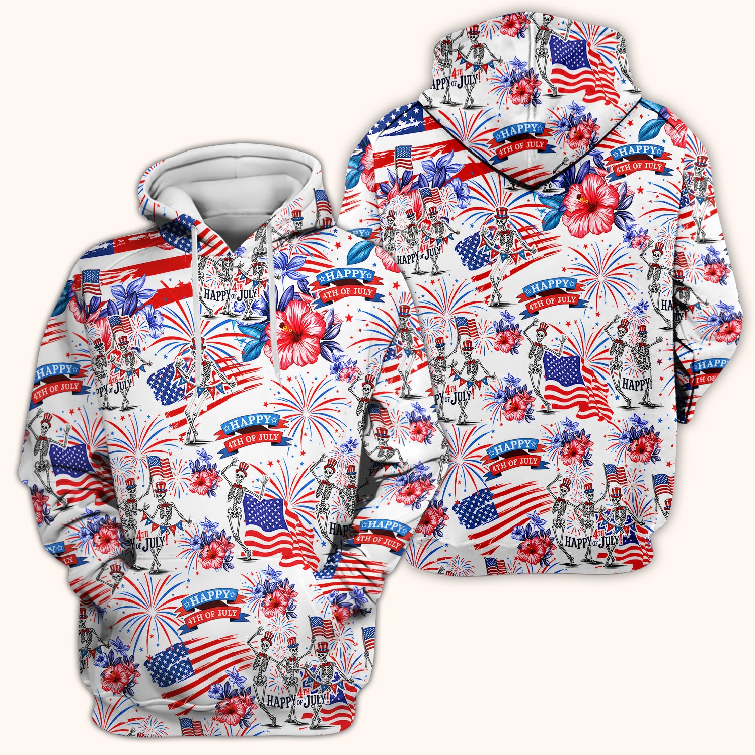 Funny 4th Of July Skeleton Nurse for RN & CNA, Patriotic Fireworks Medical Uniform Scrub Top, Comfortable Scrubs for Nurses