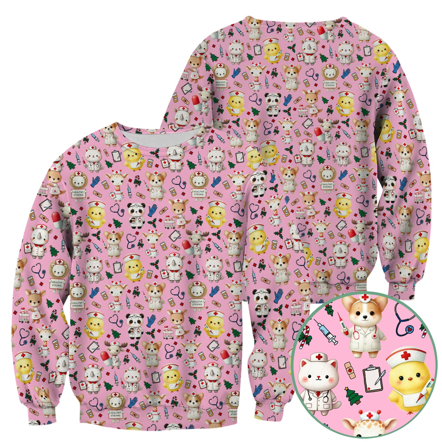 Comfortable Scrubs for Nurses - Pediatric Scrub Tops - Breathable Fabrics Nursing Uniform - Adorable Puppy Cat Bear Print