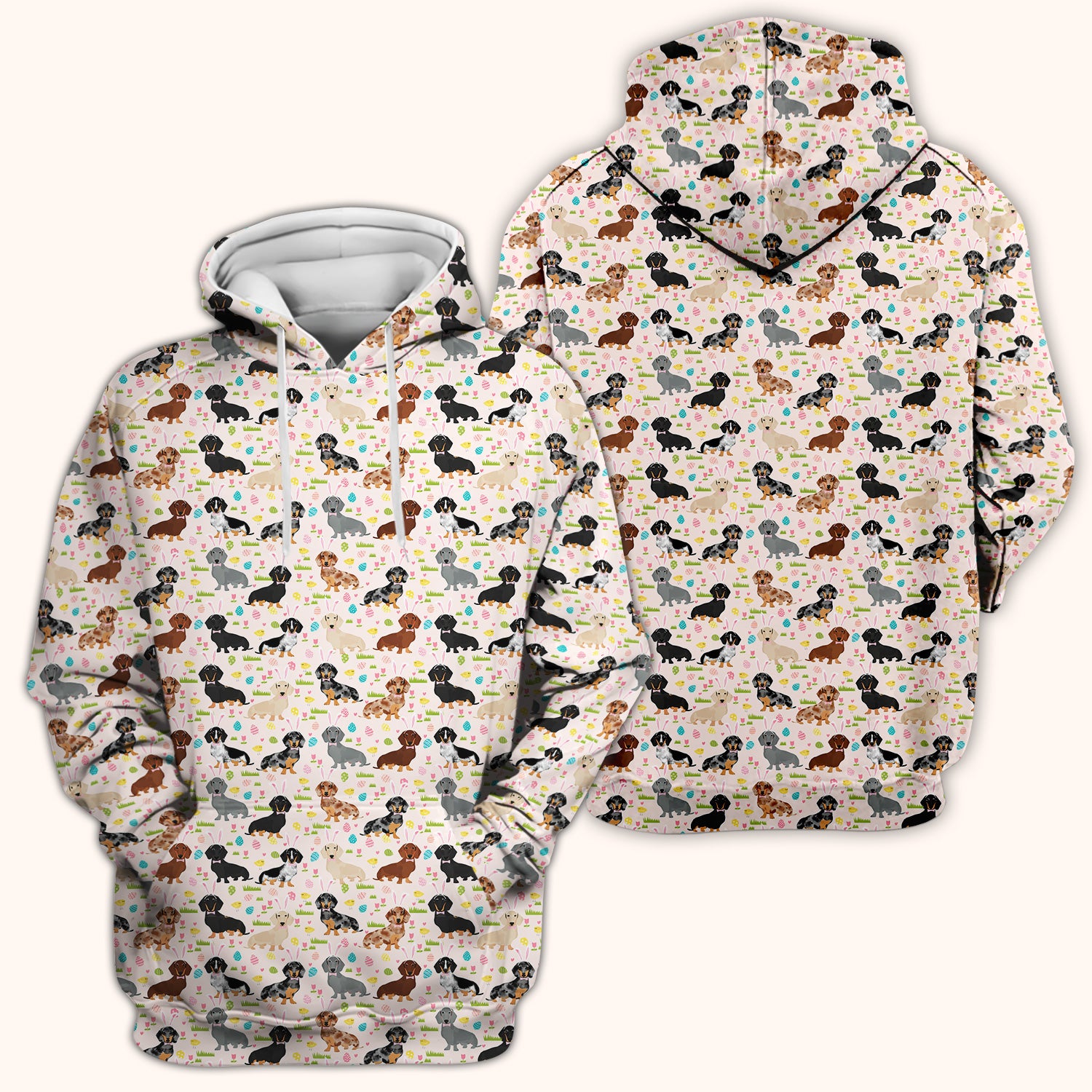 Easter Dachshund Dog Pattern Scrub Top, Comfortable Scrubs for Nurses