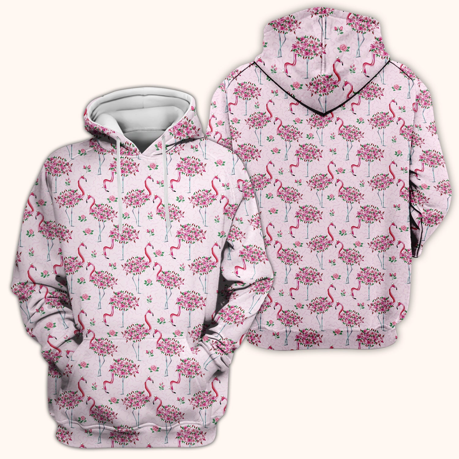 Pink Flamingo Floral Pattern Scrub Top, Comfortable Scrubs for Nurses