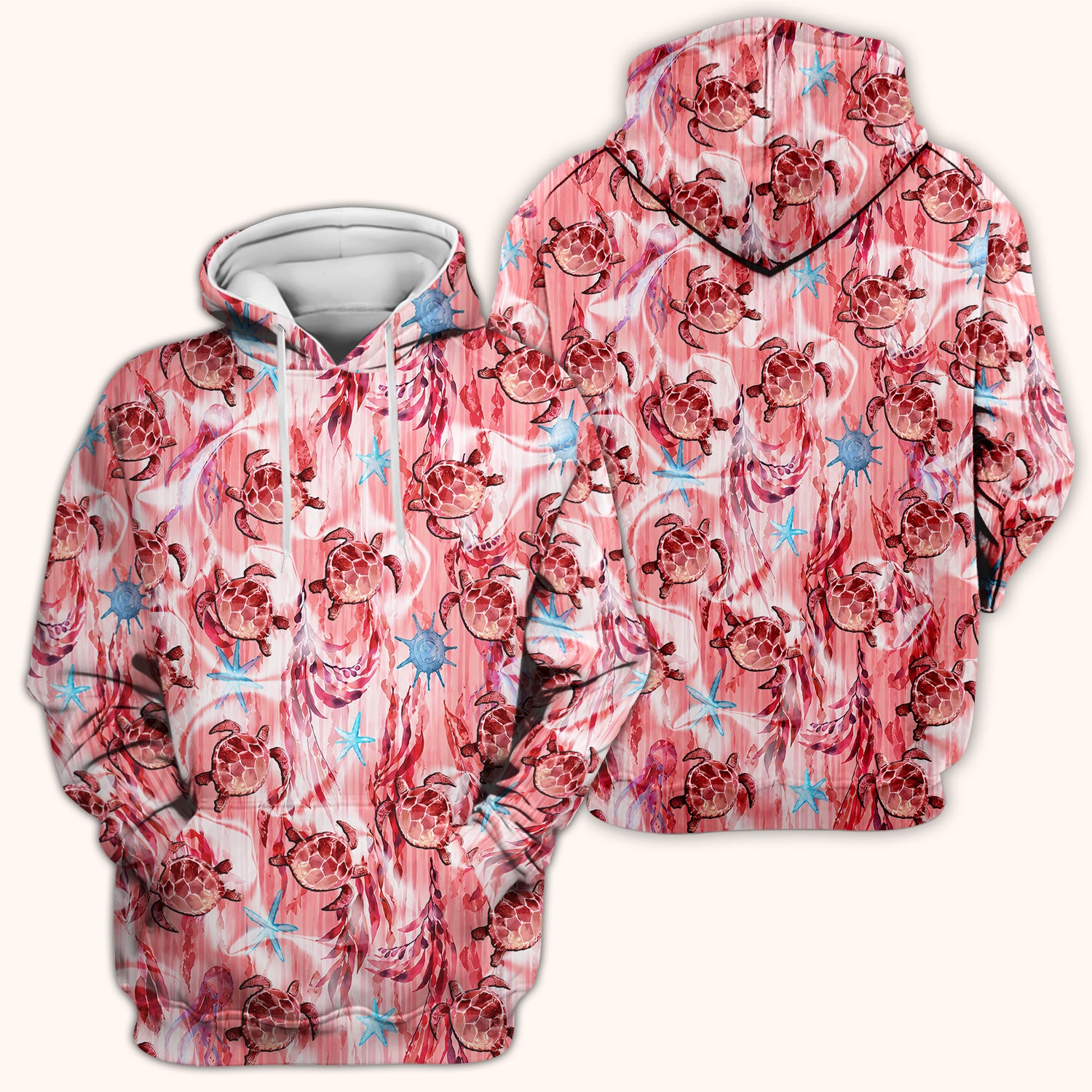 Pink Sea Turtle Ocean Pattern Scrub Top, Comfortable Scrubs for Nurses
