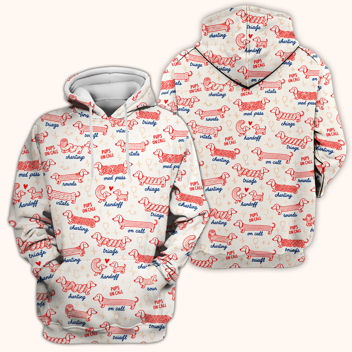 Cute Pups On Call Dachshund Pattern Scrub Top, Comfortable Scrubs for Nurses
