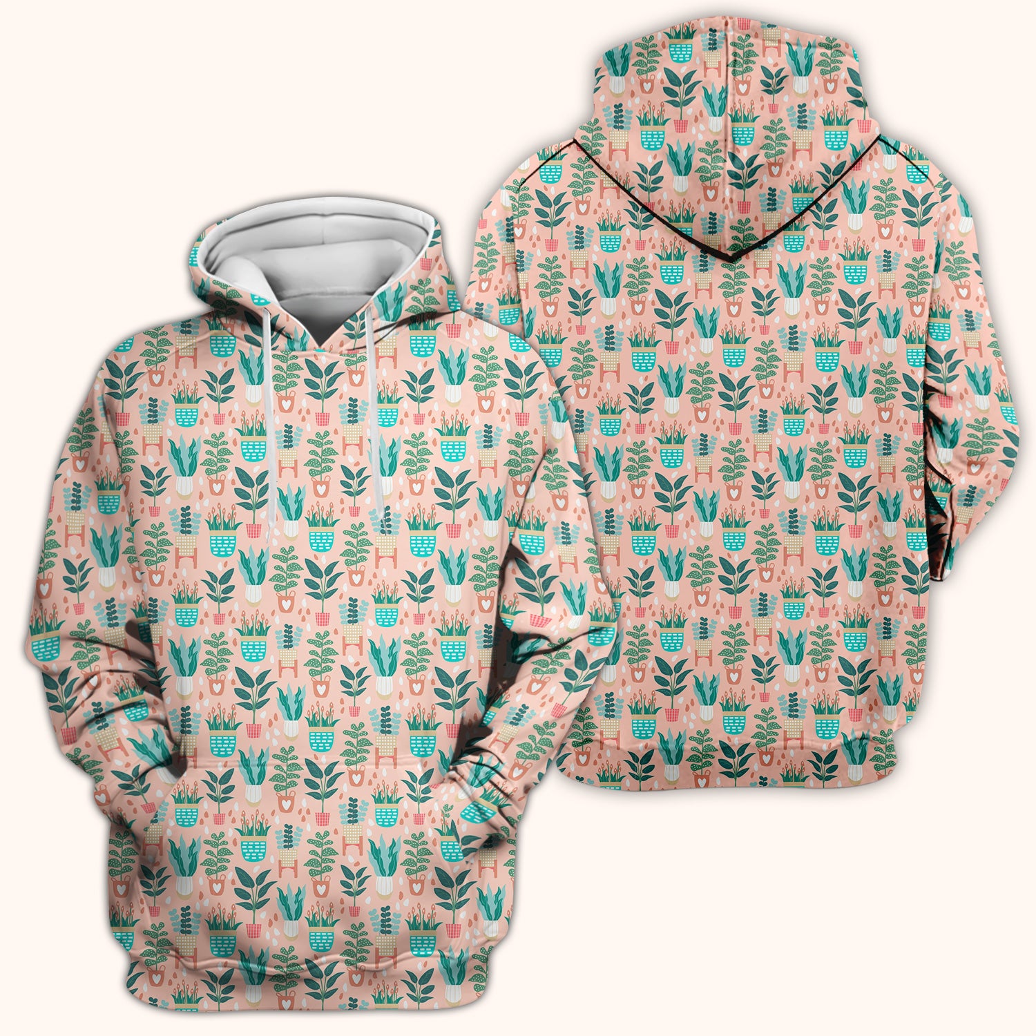 Potted Houseplant Leaves Pattern Scrub Top, Comfortable Scrubs for Nurses