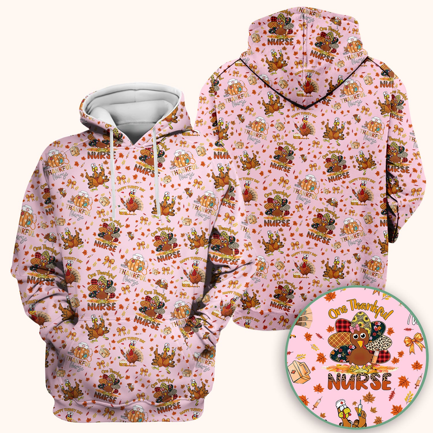 Thanksgiving Nurse Fall Scrub Top for Women - Cute Turkey and Pumpkin Shirt - Autumn Medical Shirt Gift for RN CNA LPN Doctor