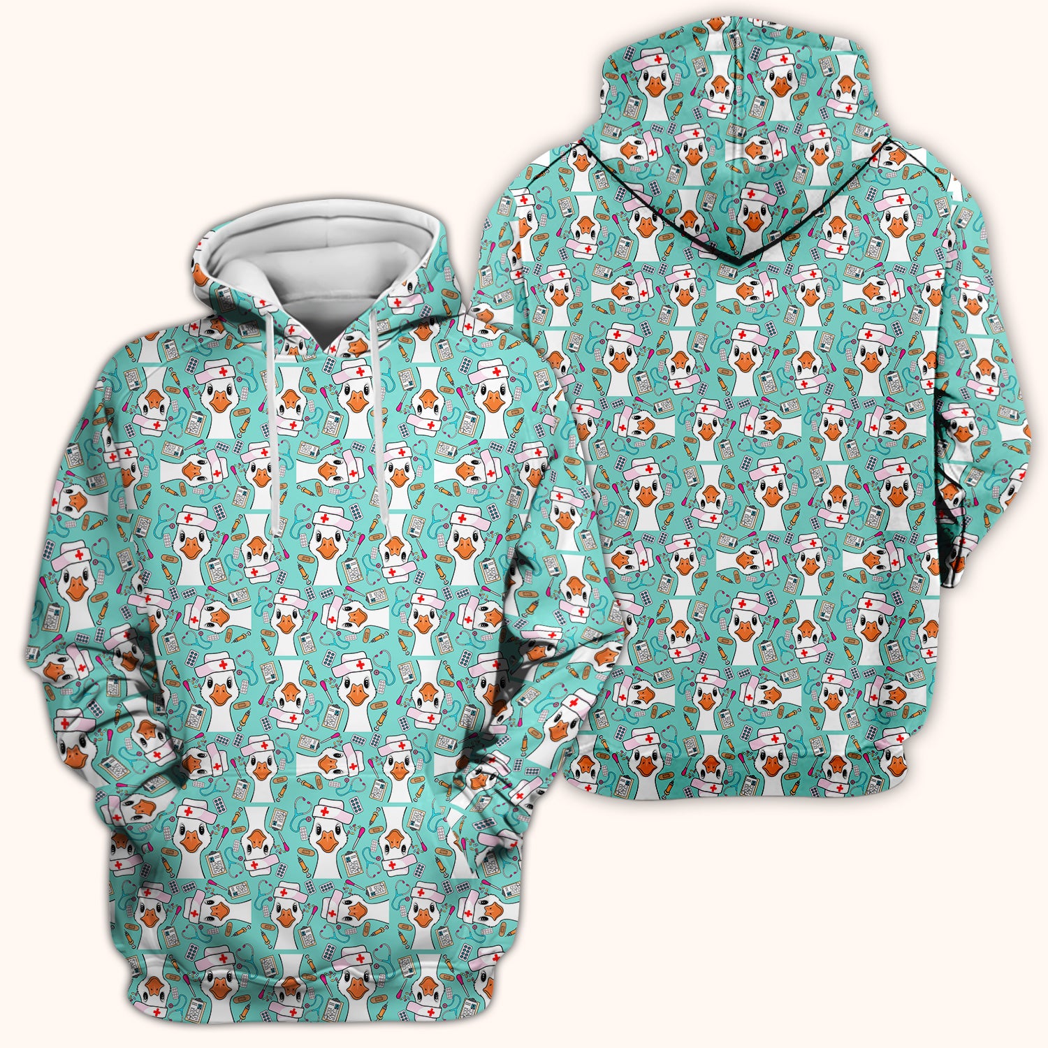 Duck Wearing Hat With Medical Tools Scrub Top, Breathable Fabrics Nursing Uniform