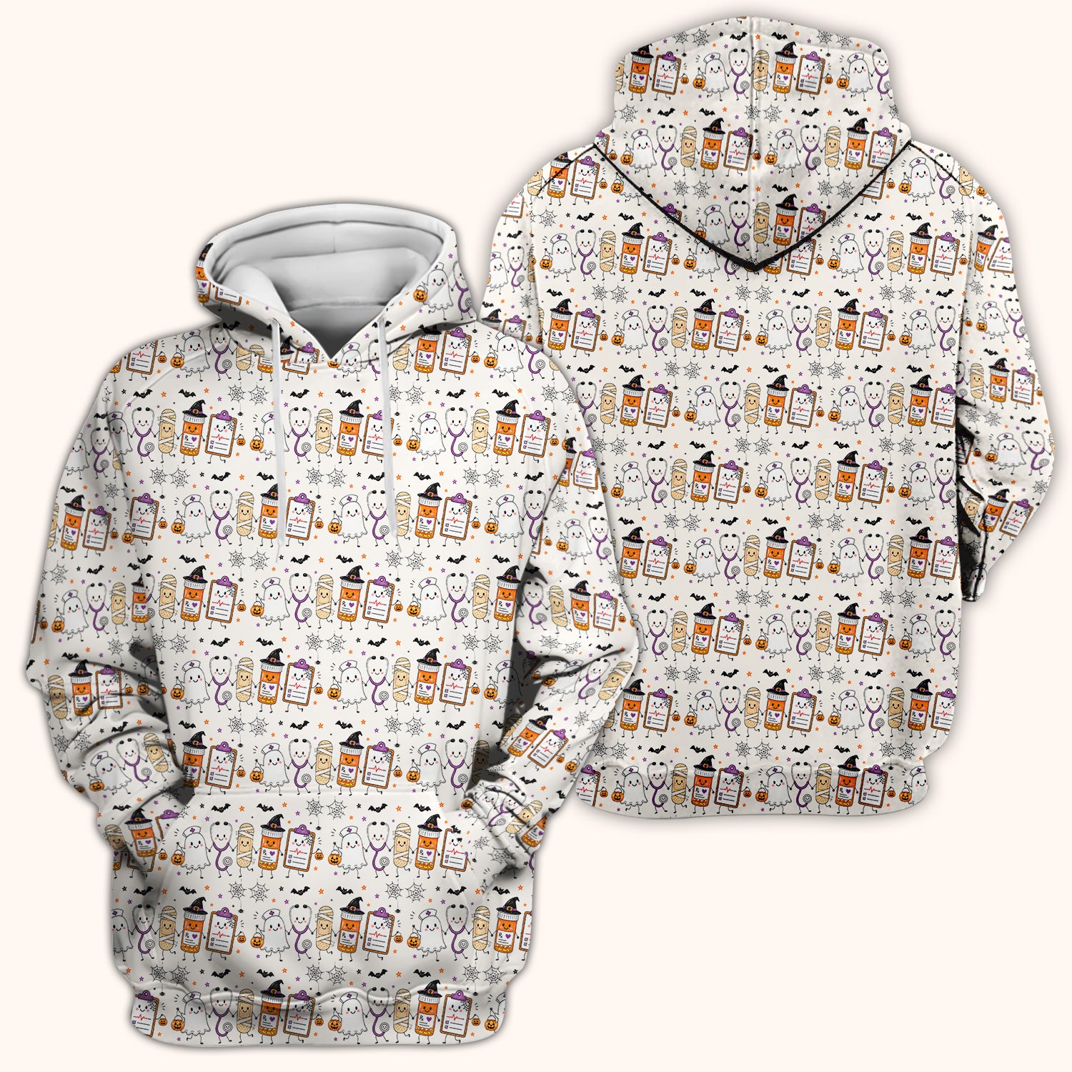 Halloween Medical Characters Print Scrub Top, Comfortable Scrubs for Nurses