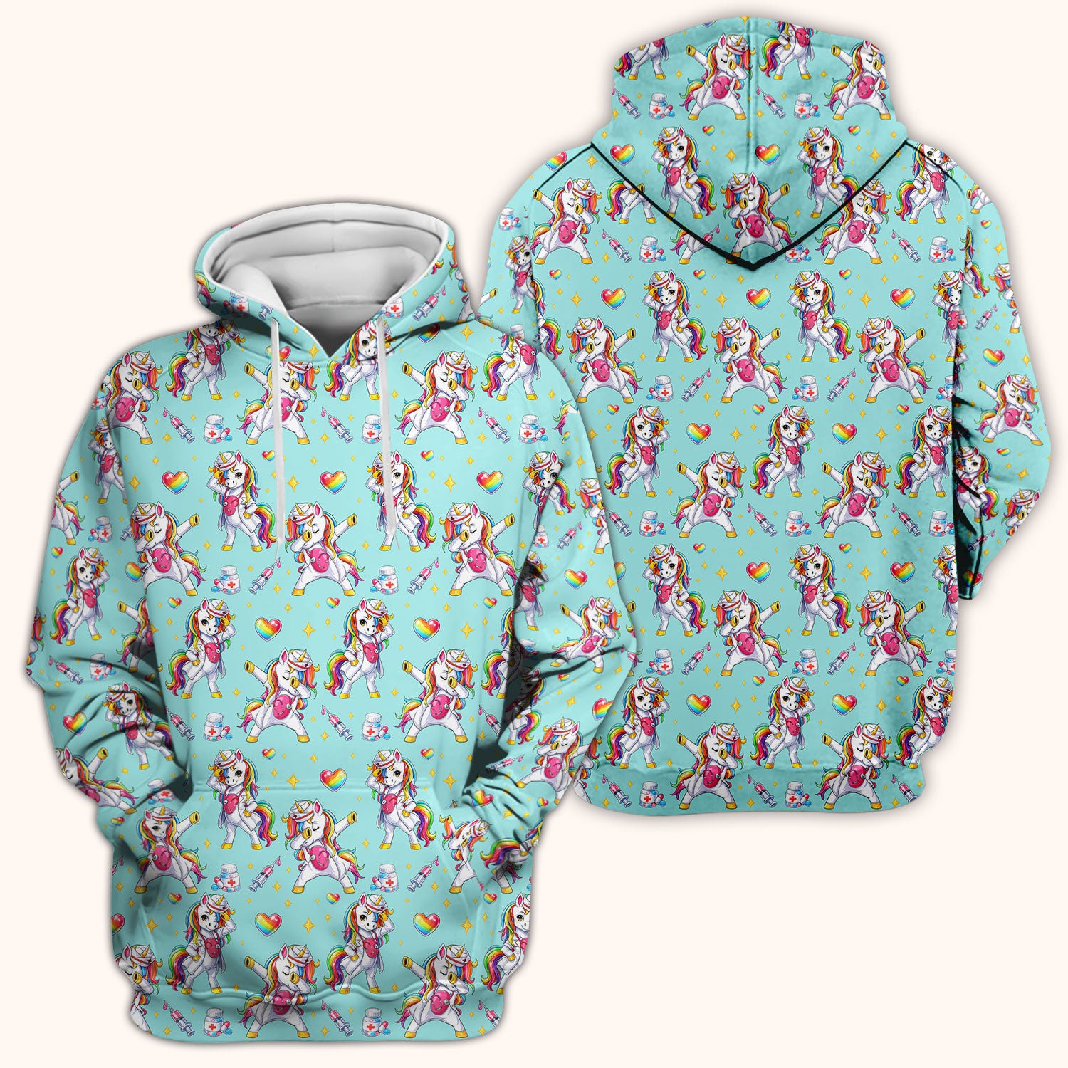 Playful Nurse Unicorn Rainbow Pattern Scrub Top, Comfortable Scrubs for Nurses