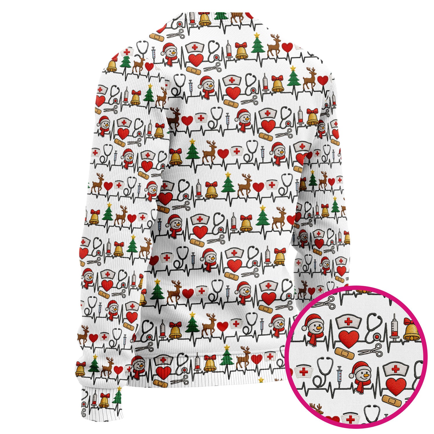 Cute Snowman Nurse Ugly Sweater, Christmas Holiday Medical Uniform For Nursing, Festive Heartbeat Print Nurse Sweater