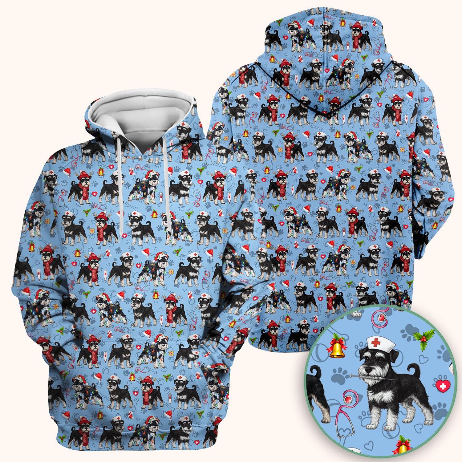 Christmas Schnauzer Scrubs for Nurses - Cute Dog Holiday Scrub Top - Funny Santa Nursing Medical Shirt for Women