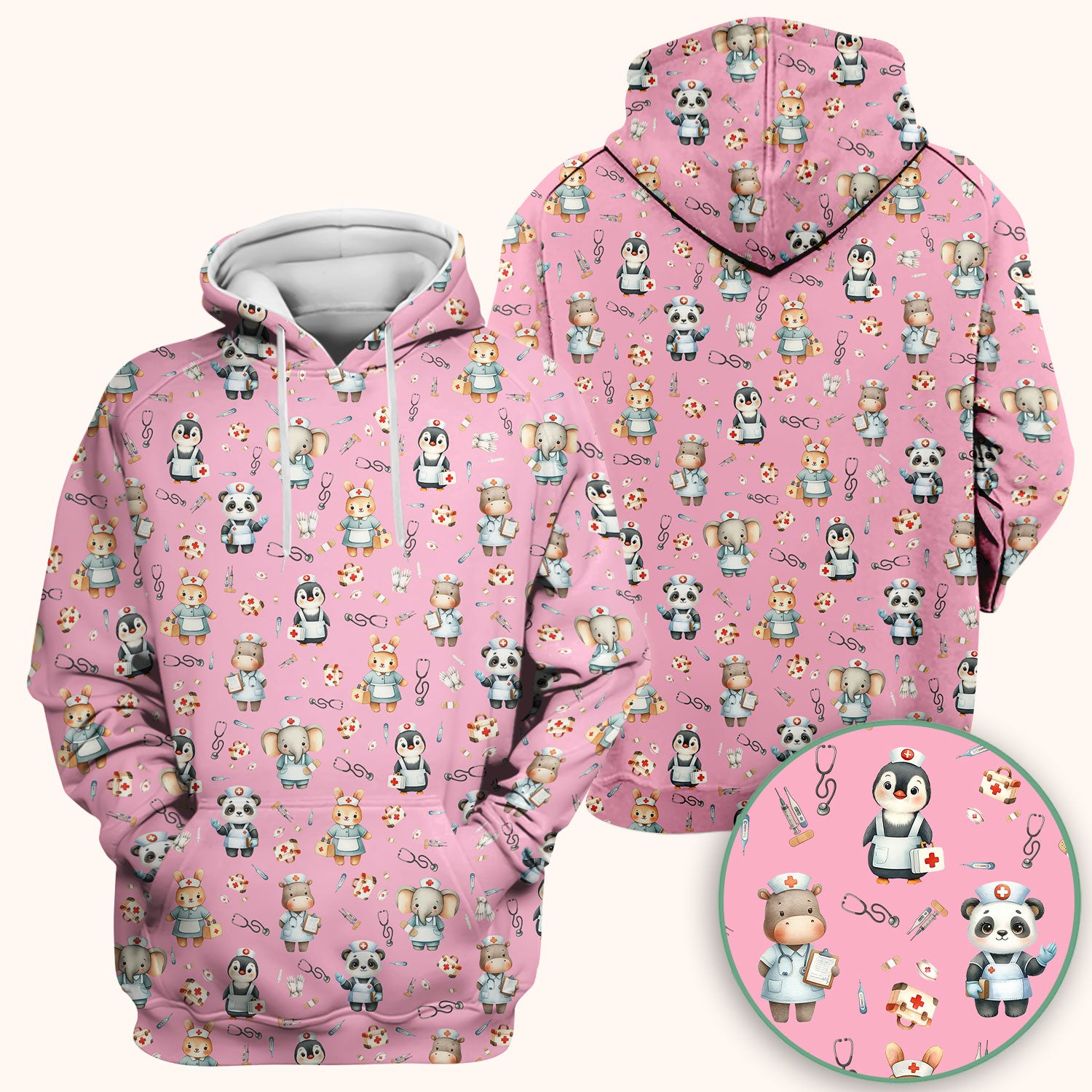 Cute Animal Scrub Top for Women - Panda Bunny Penguin Print Med Uniform - Comfortable Pastel Scrubs for Nurses