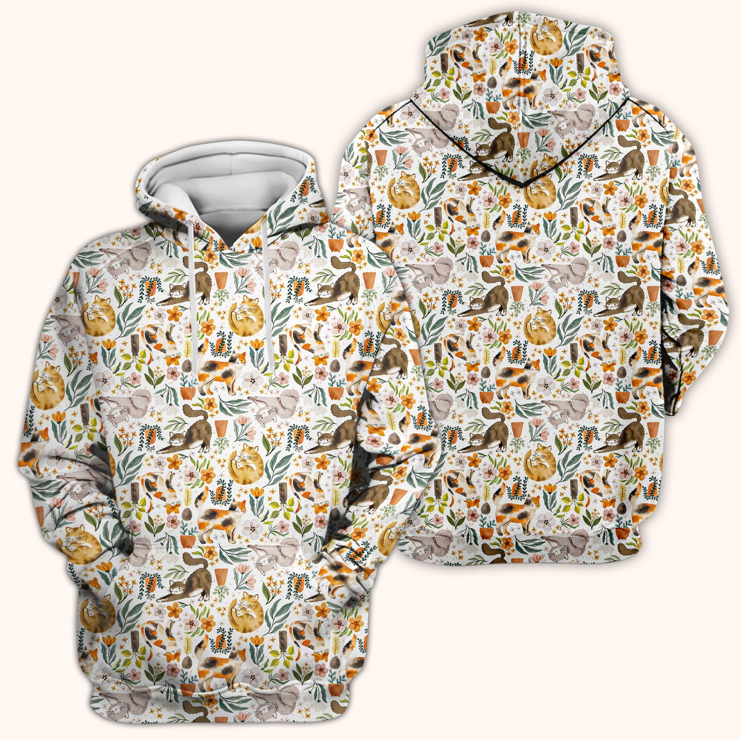 Cat Wildflower Garden Floral Pattern Scrub Top, Comfortable Scrubs for Nurses
