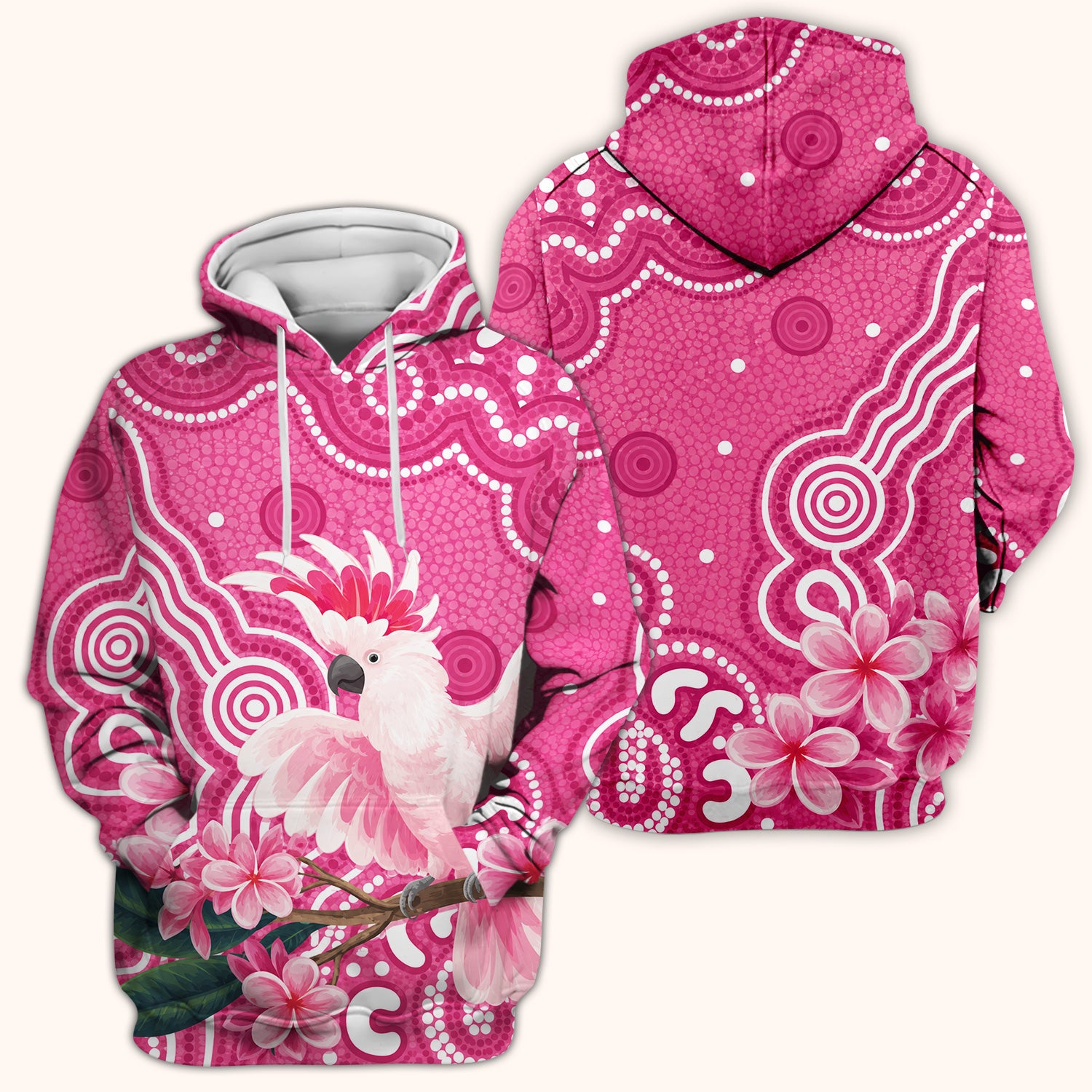 Pink Cockatoo Floral Dot Pattern Scrub Top, Comfortable Scrubs for Nurses
