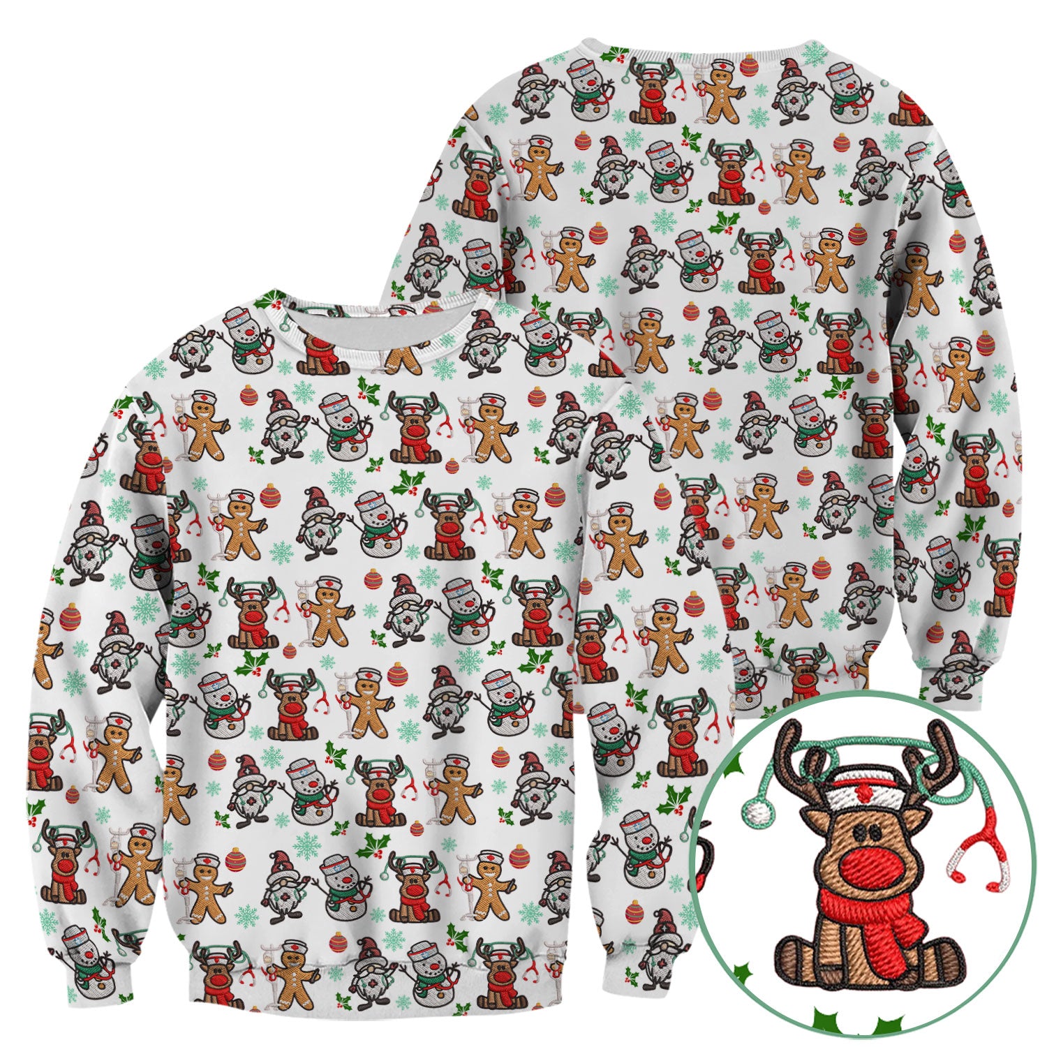 Christmas Gingerbread Scrubs for Women - Comfortable Scrubs for Nurses - Reindeer Santa Med Shirt - Breathable Fabrics Nursing Uniform