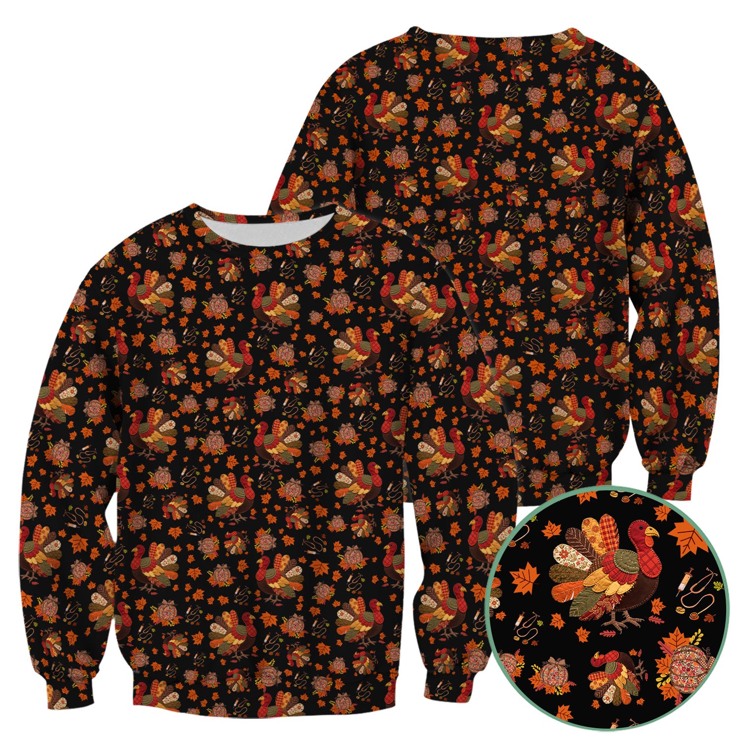 Fall Leaves Thanksgiving Scrubs for Nurses - Comfortable Scrub Tops - Turkey Nursing Uniform Gift for Women