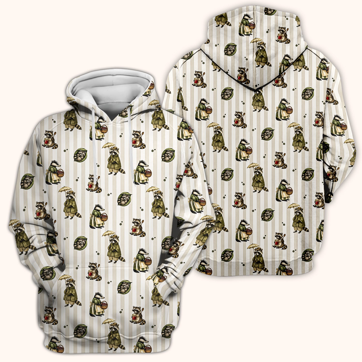 Cute Woodland Raccoon Print Scrub Top, Comfortable Scrubs for Nurses