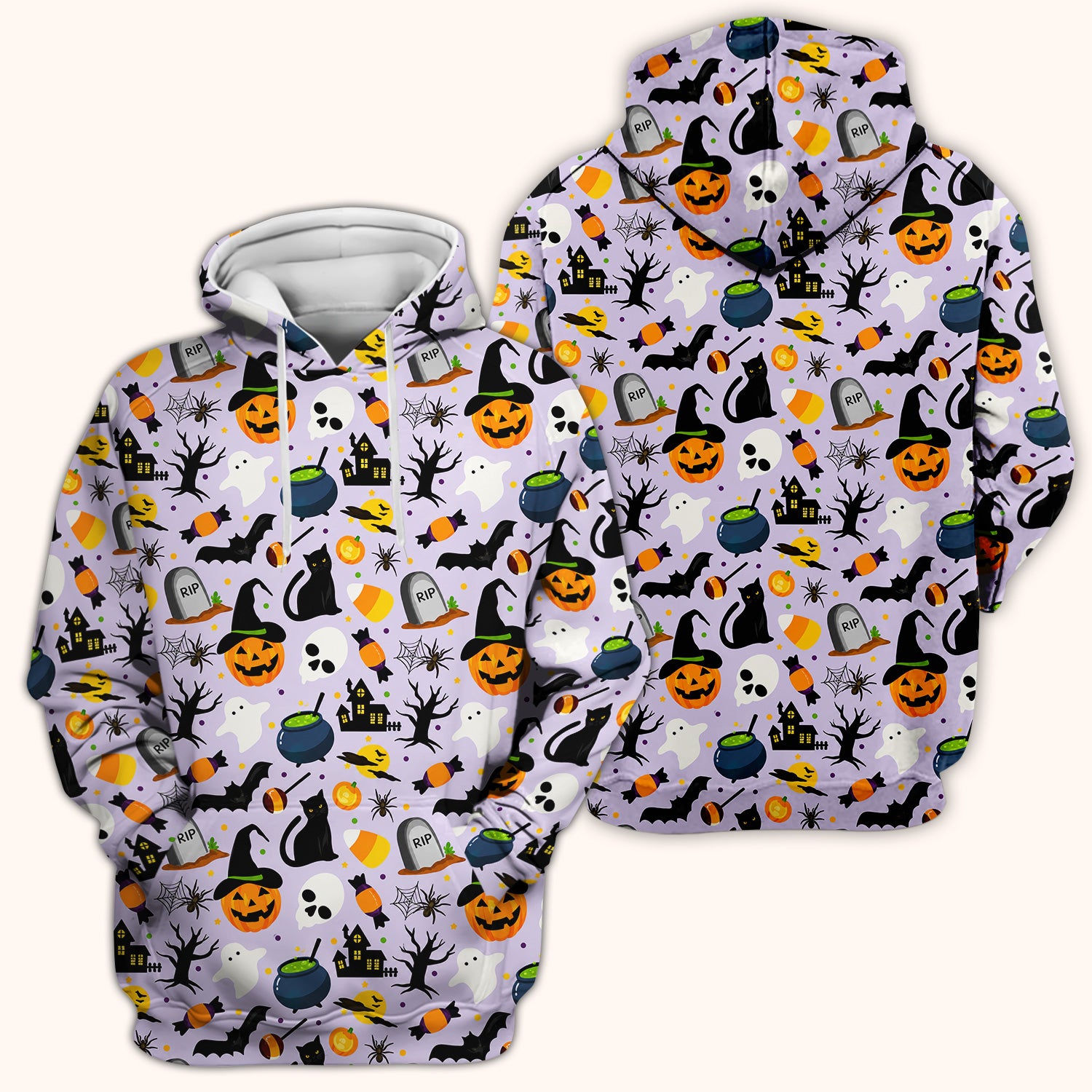 Ghost Pumpkin Witch Pattern Scrub Top, Comfortable Scrubs for Nurses