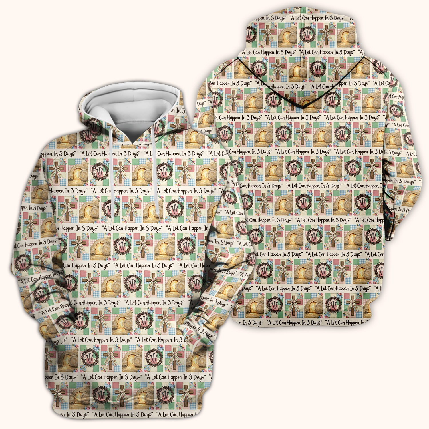 Christian Easter Cross Print Scrub Top, Breathable Fabrics Nursing Uniform