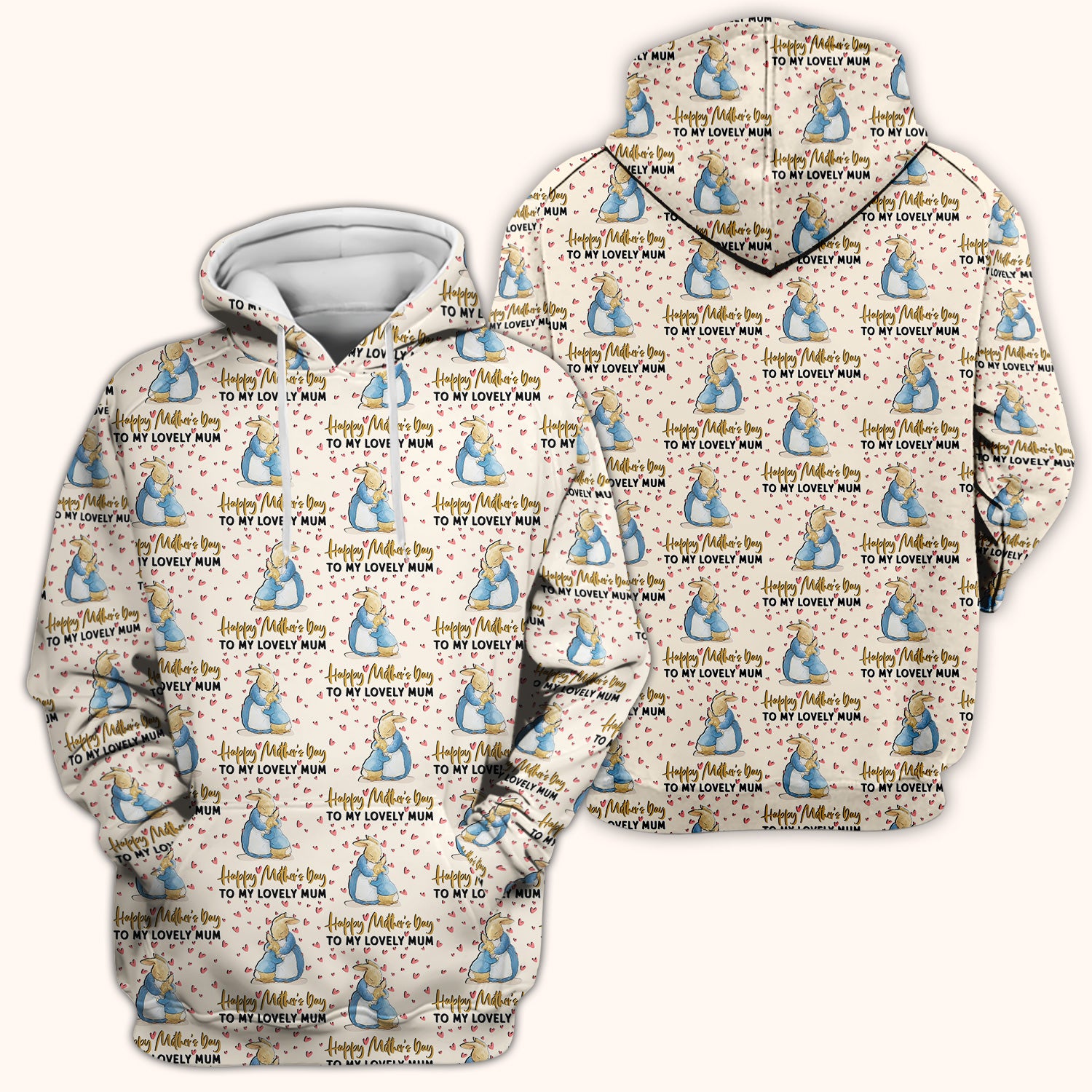 Happy Mothers Day Bunny Love Pattern Scrubs Top, Comfortable Scrubs for Nurses
