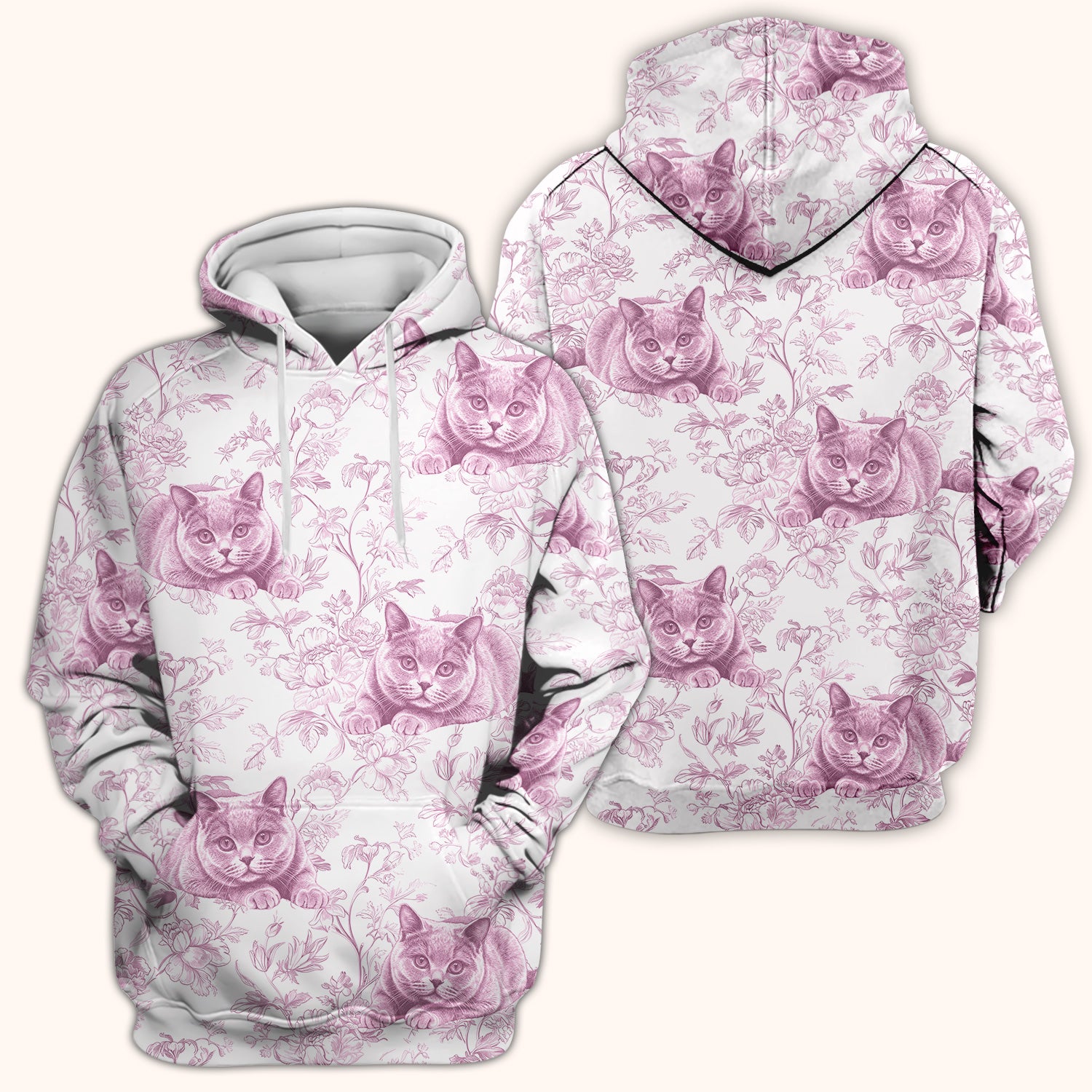 Custom Dog Cat Style Chinoiserie Pattern Scrubs Top, Comfortable Scrubs for Nurses
